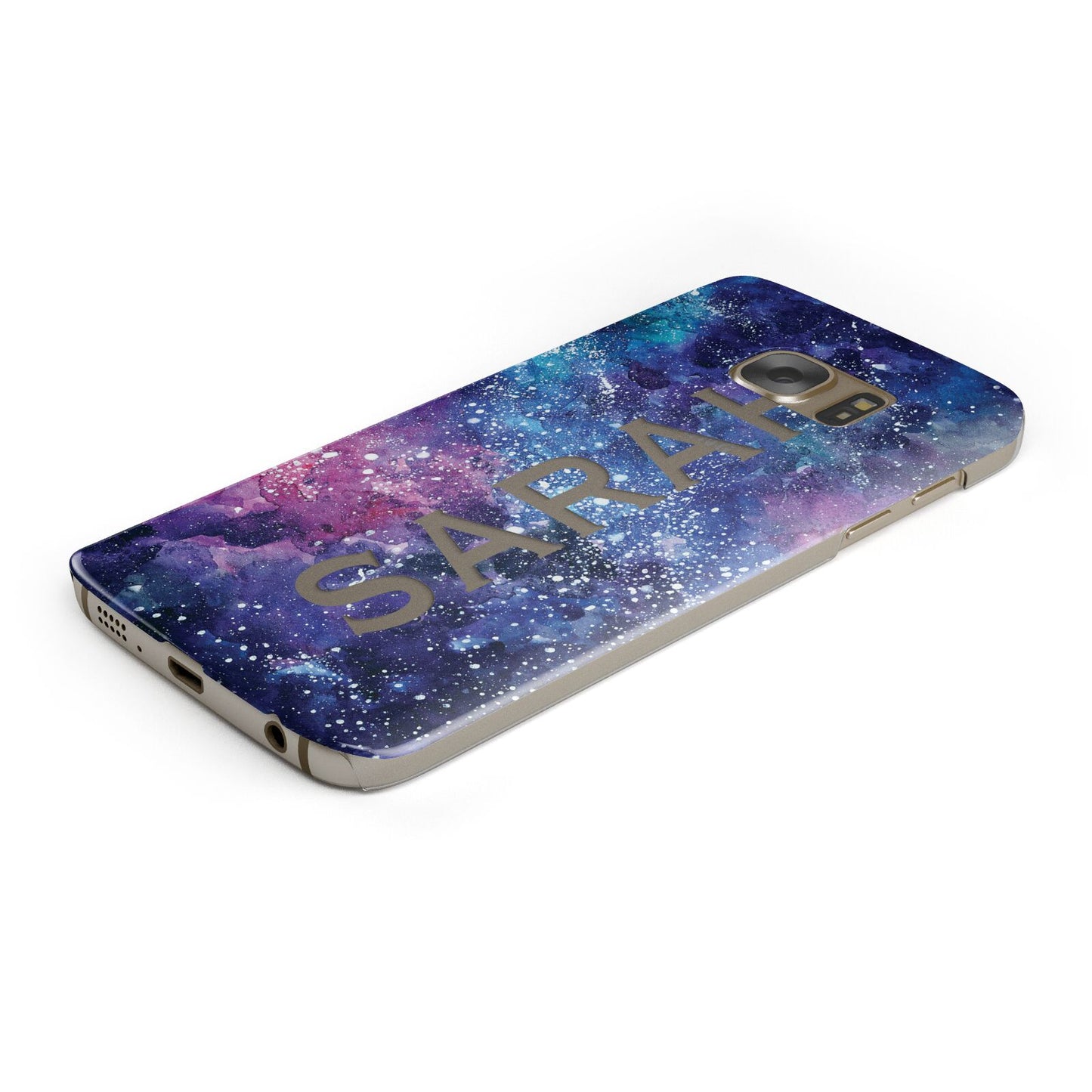 Personalised Clear Name Cutout Space Nebula Custom Protective Samsung Galaxy Case Angled Image