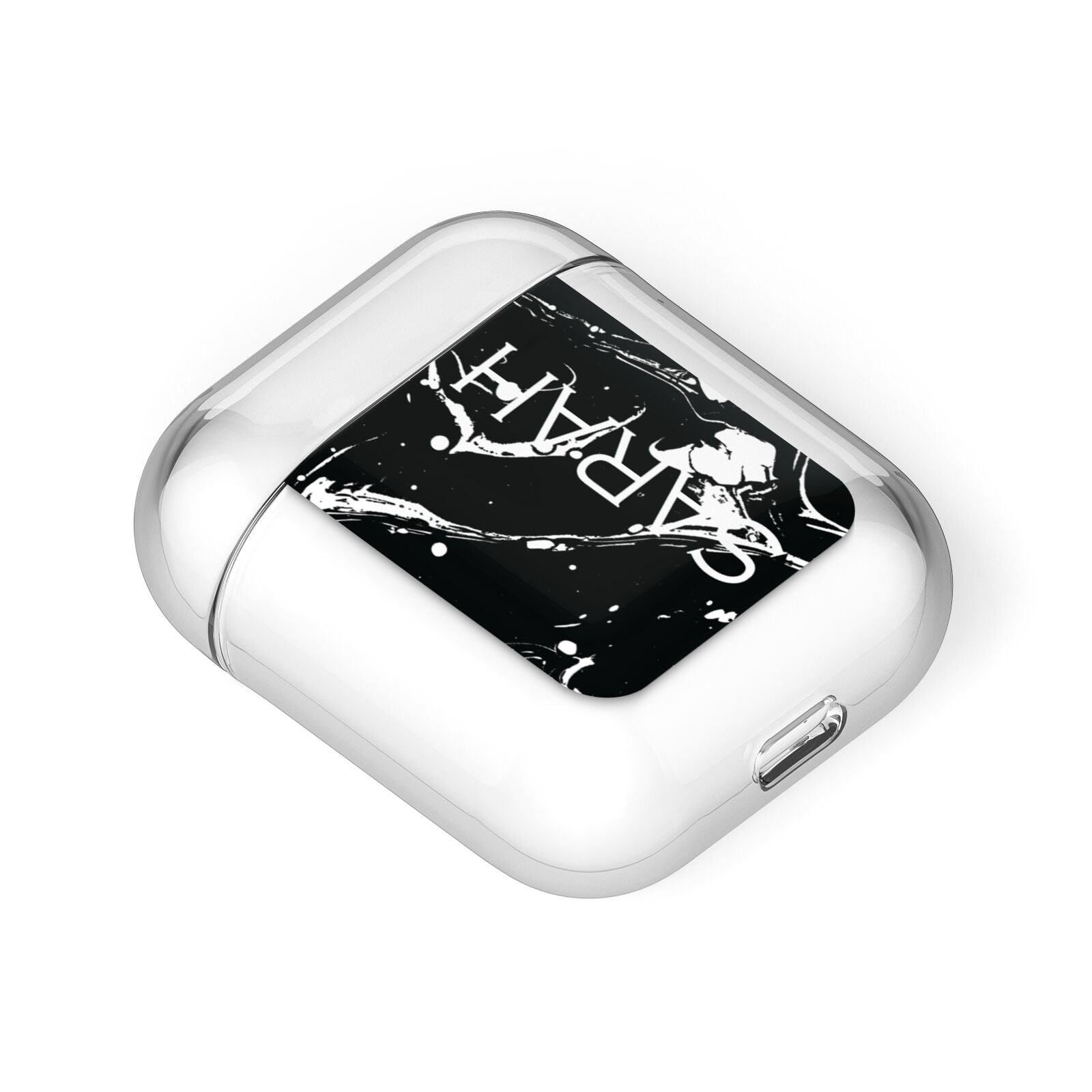 Personalised Clear Name Cutout Swirl Marble Custom AirPods Case Laid Flat