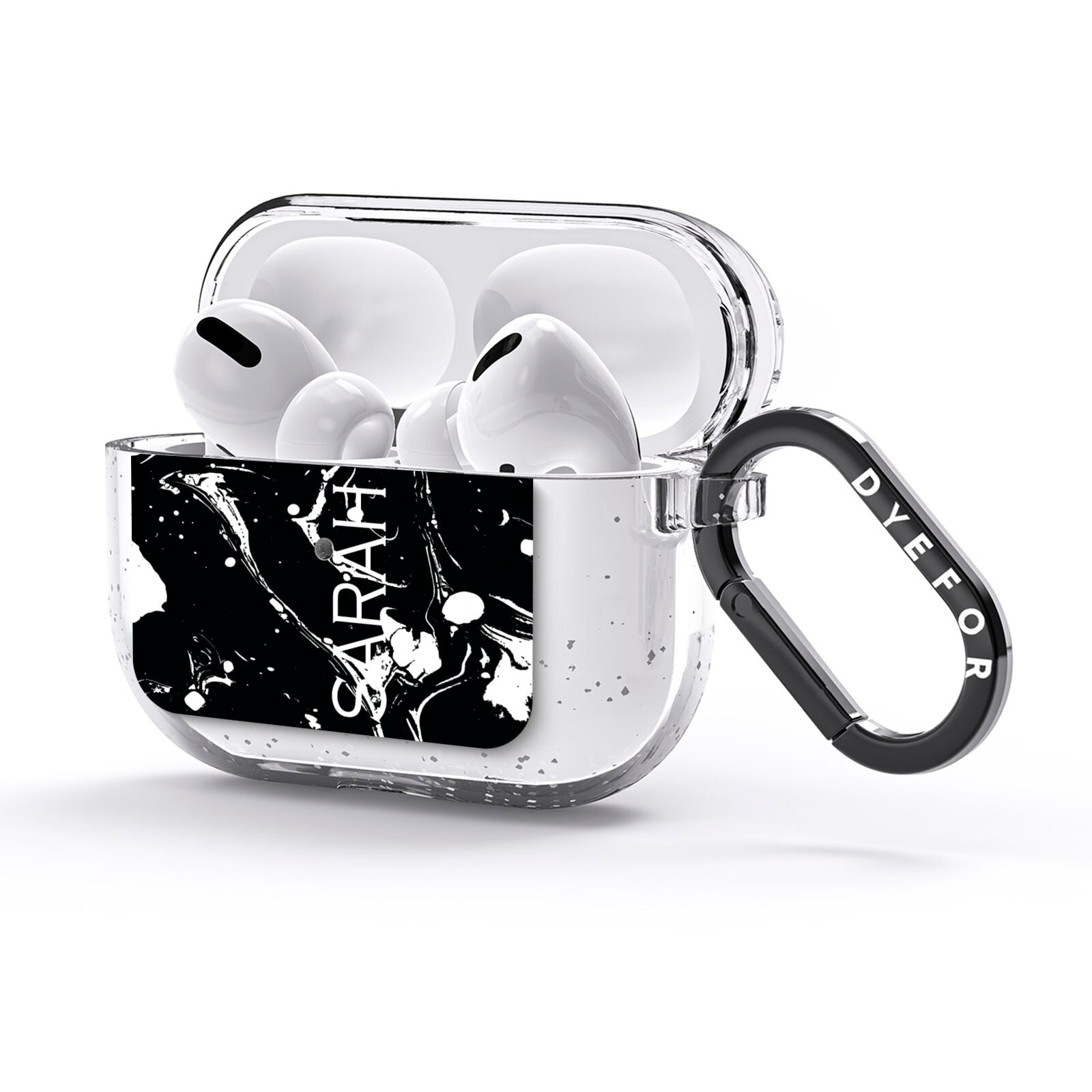 Personalised Clear Name Cutout Swirl Marble Custom AirPods Glitter Case 3rd Gen Side Image