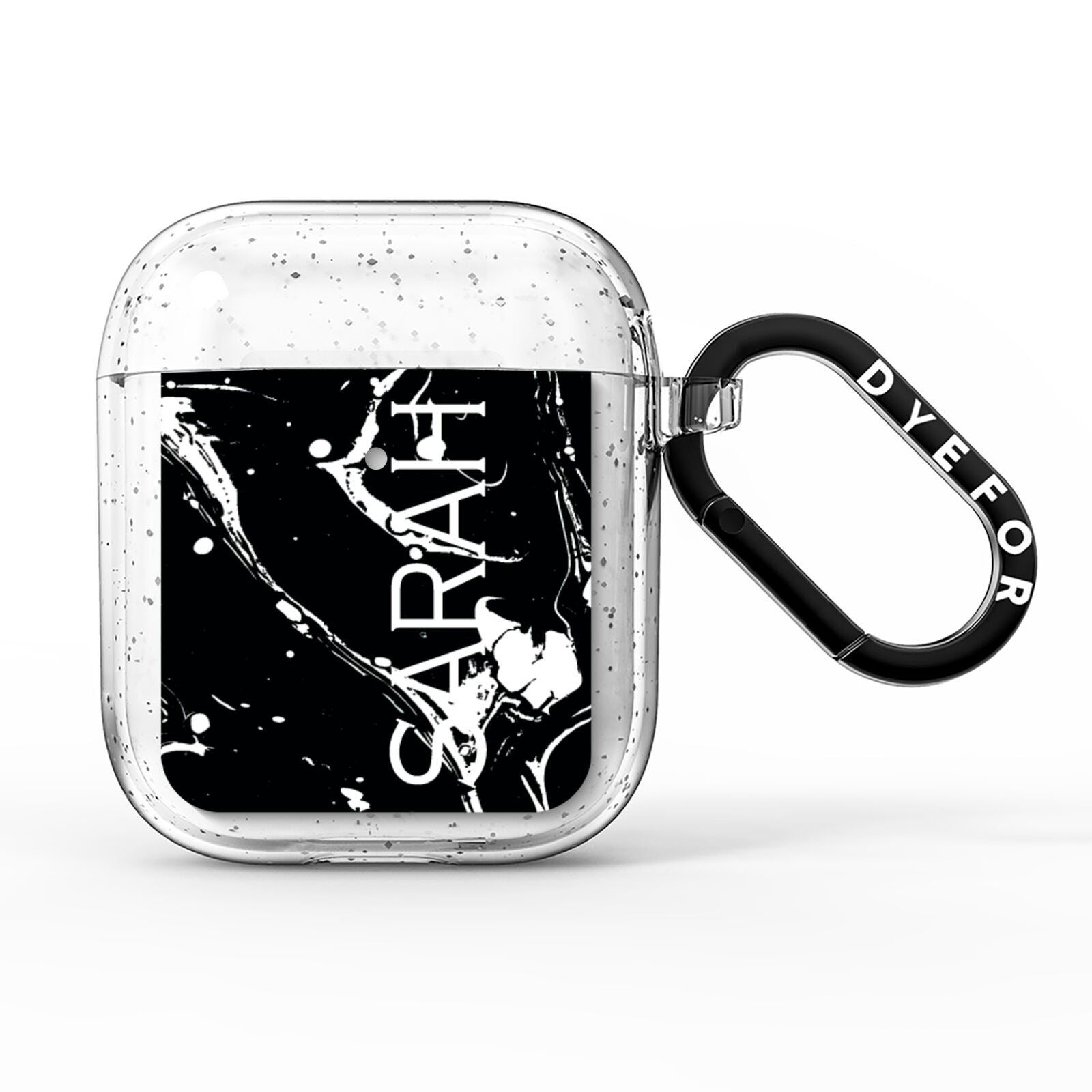 Personalised Clear Name Cutout Swirl Marble Custom AirPods Glitter Case