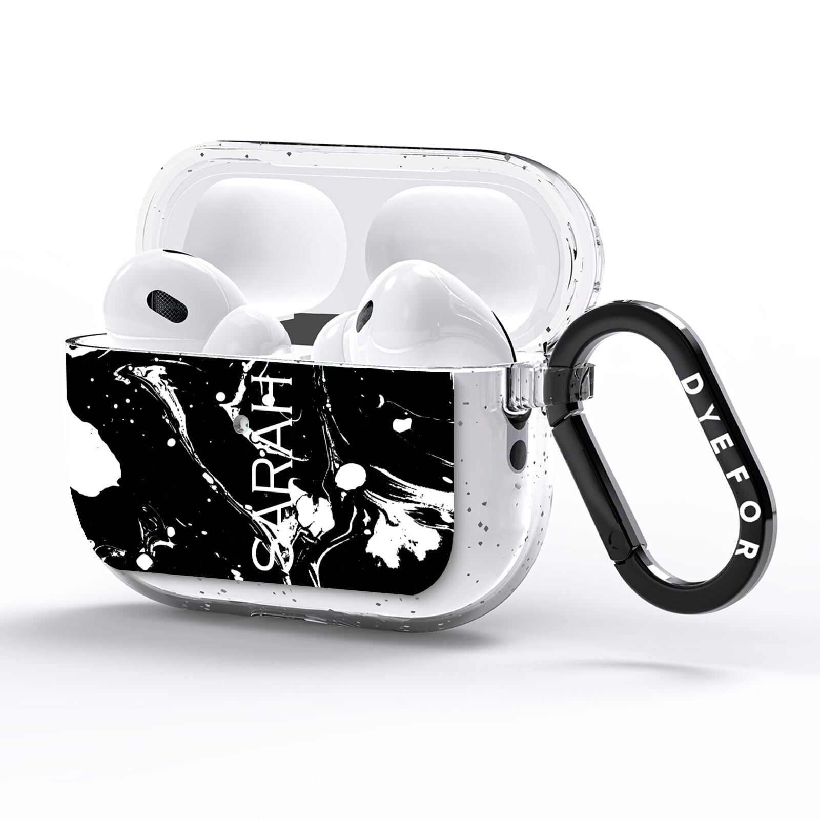 Personalised Clear Name Cutout Swirl Marble Custom AirPods Pro Glitter Case Side Image