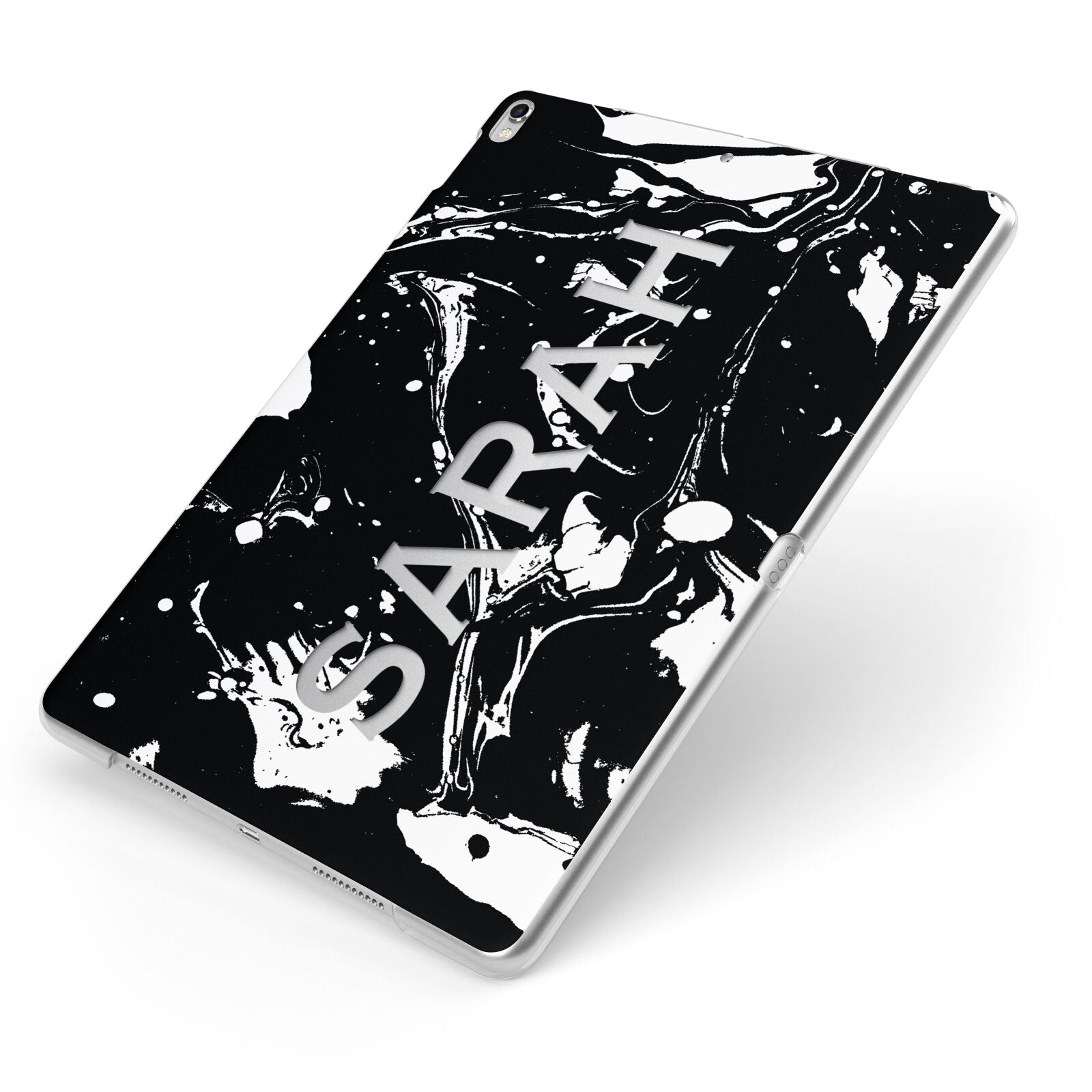 Personalised Clear Name Cutout Swirl Marble Custom Apple iPad Case on Silver iPad Side View