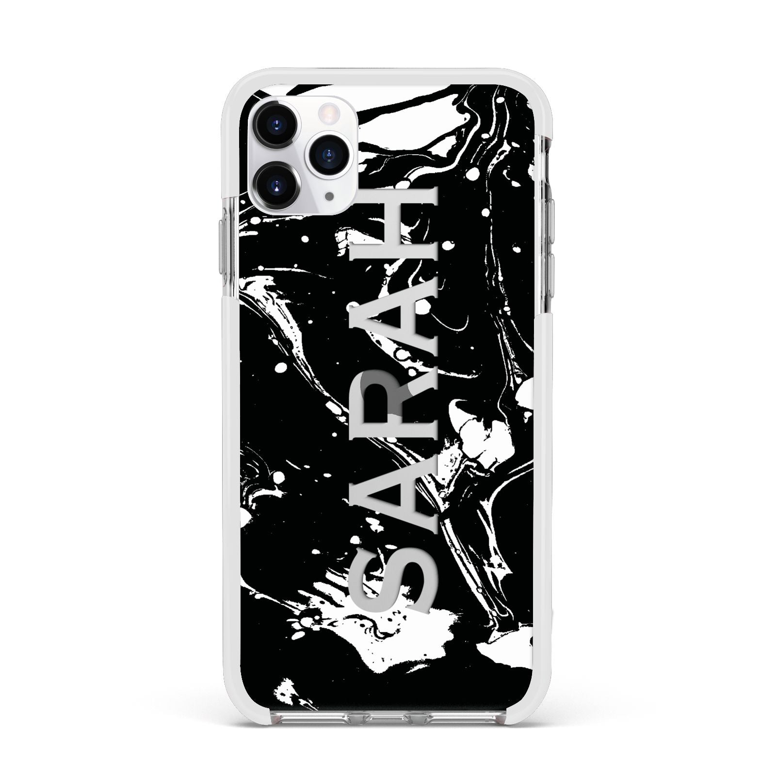 Personalised Clear Name Cutout Swirl Marble Custom Apple iPhone 11 Pro Max in Silver with White Impact Case