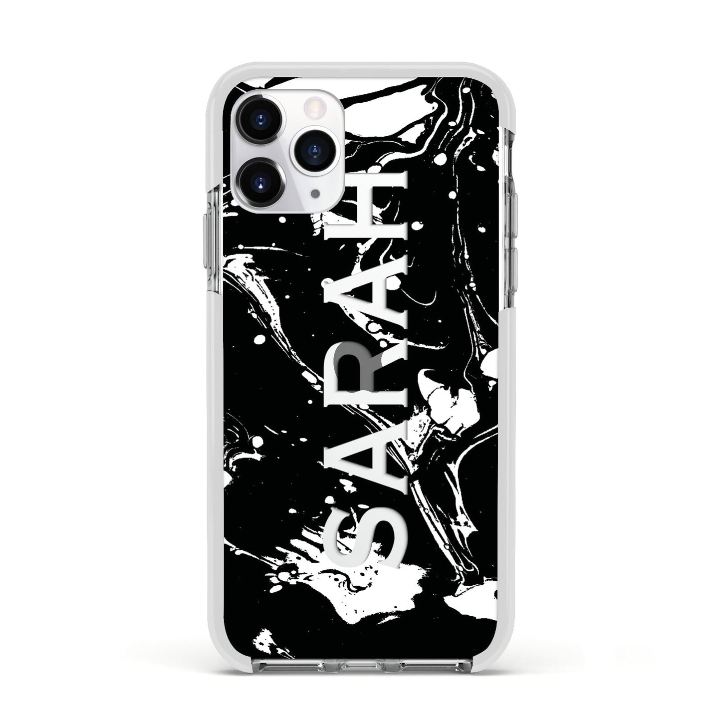 Personalised Clear Name Cutout Swirl Marble Custom Apple iPhone 11 Pro in Silver with White Impact Case