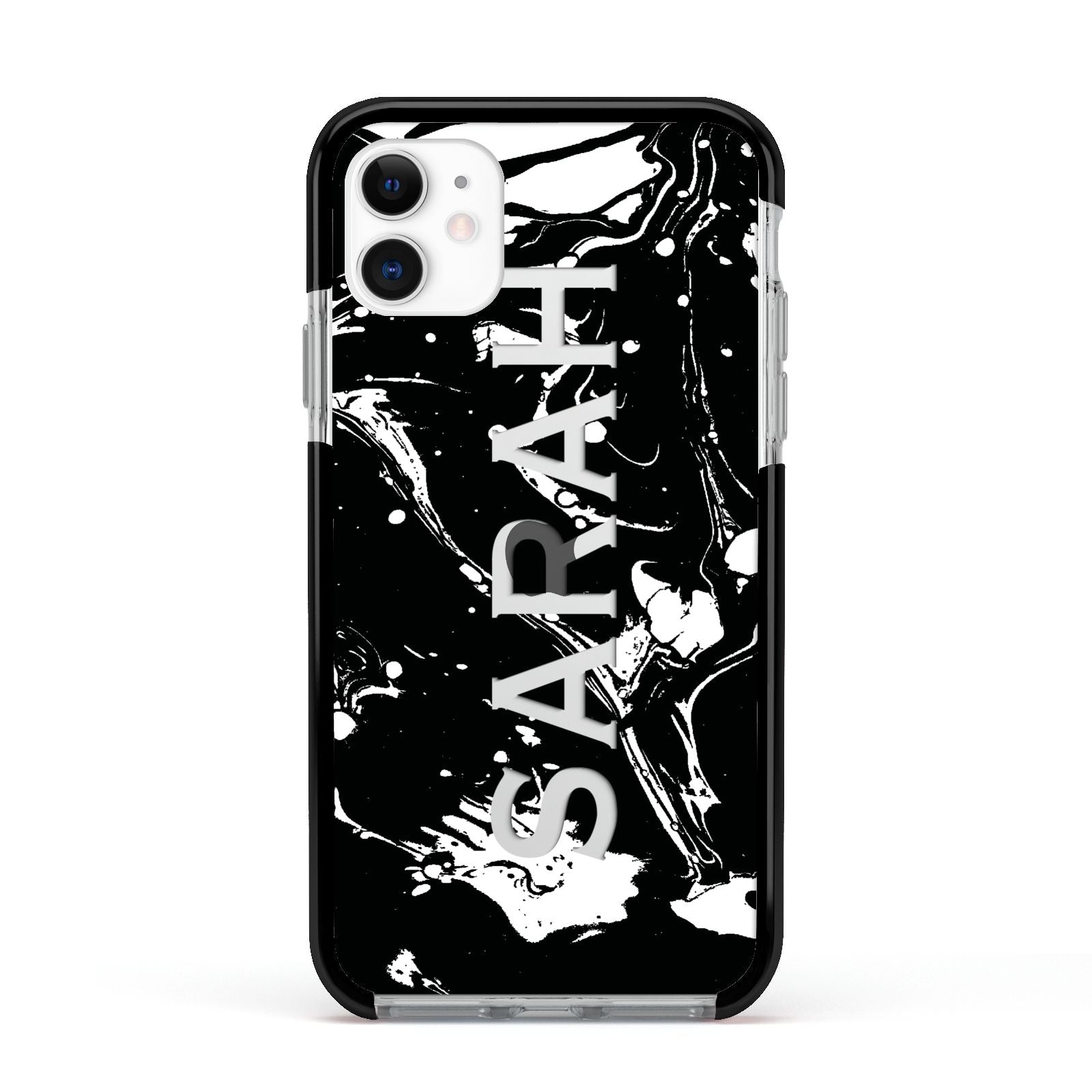 Personalised Clear Name Cutout Swirl Marble Custom Apple iPhone 11 in White with Black Impact Case