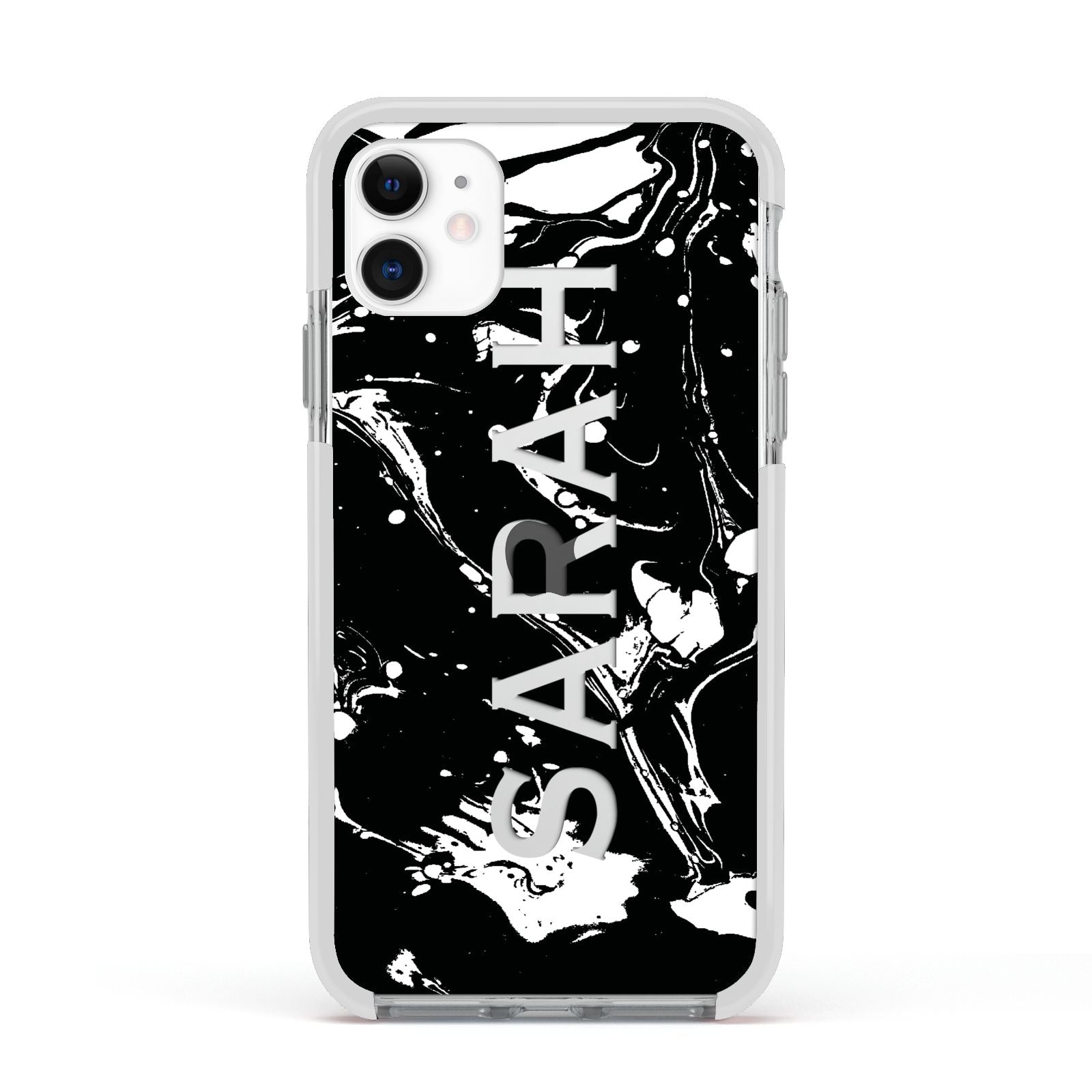 Personalised Clear Name Cutout Swirl Marble Custom Apple iPhone 11 in White with White Impact Case