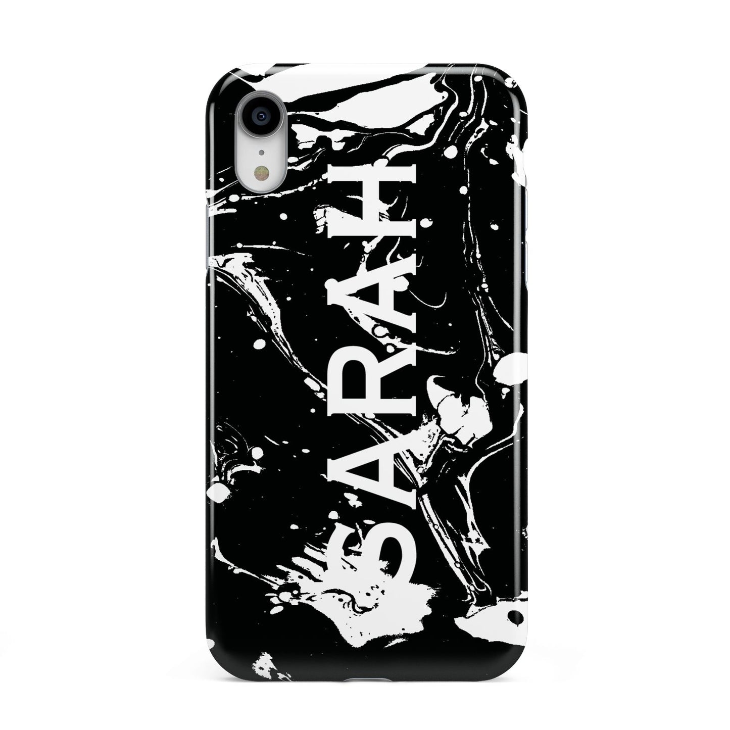 Personalised Clear Name Cutout Swirl Marble Custom Apple iPhone XR White 3D Tough Case