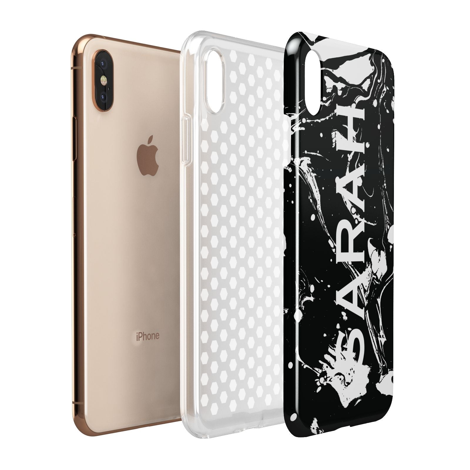 Personalised Clear Name Cutout Swirl Marble Custom Apple iPhone Xs Max 3D Tough Case Expanded View