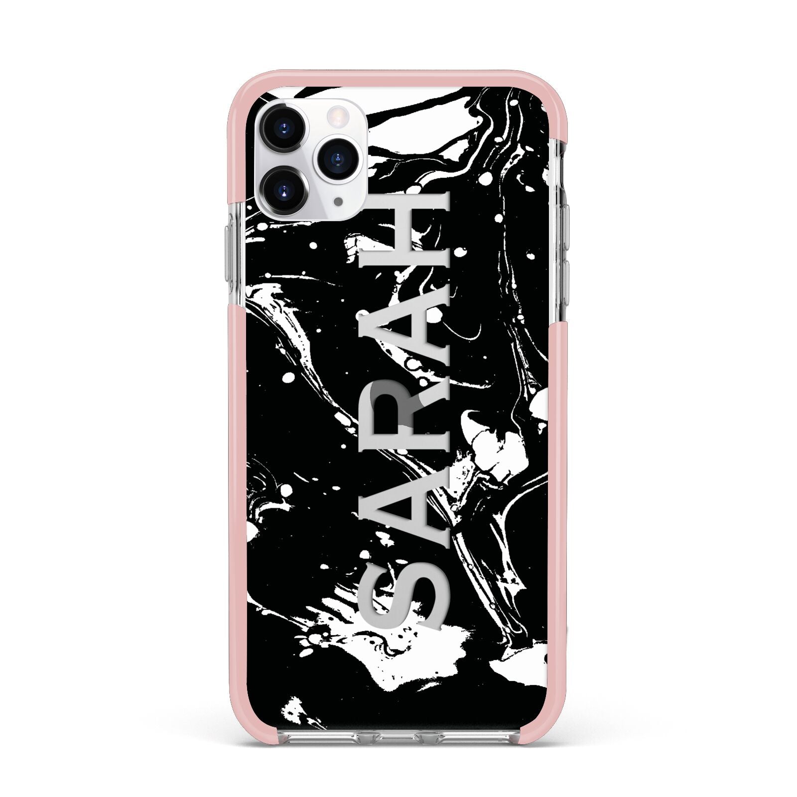 Personalised Clear Name Cutout Swirl Marble Custom iPhone 11 Pro Max Impact Pink Edge Case