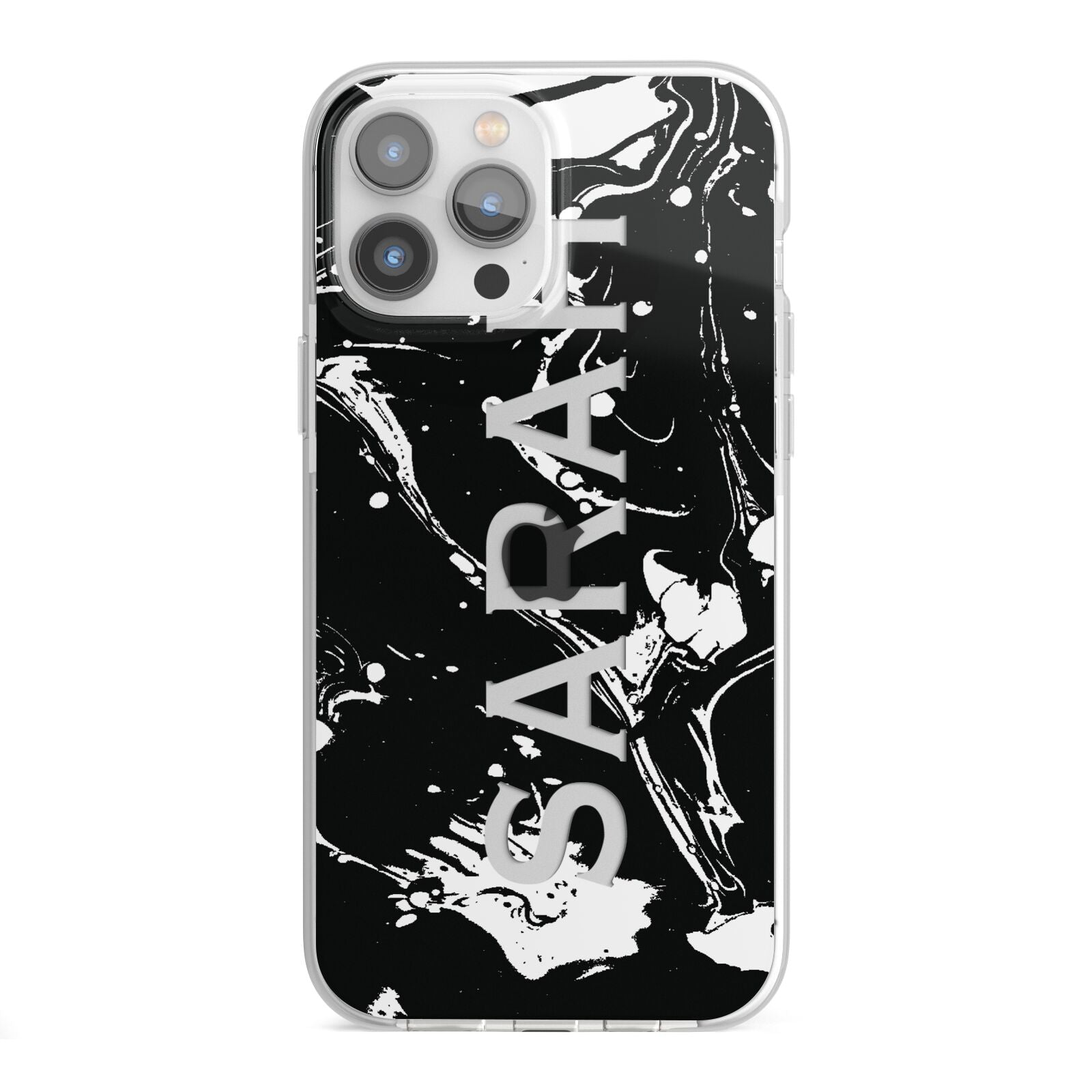 Personalised Clear Name Cutout Swirl Marble Custom iPhone 13 Pro Max TPU Impact Case with White Edges