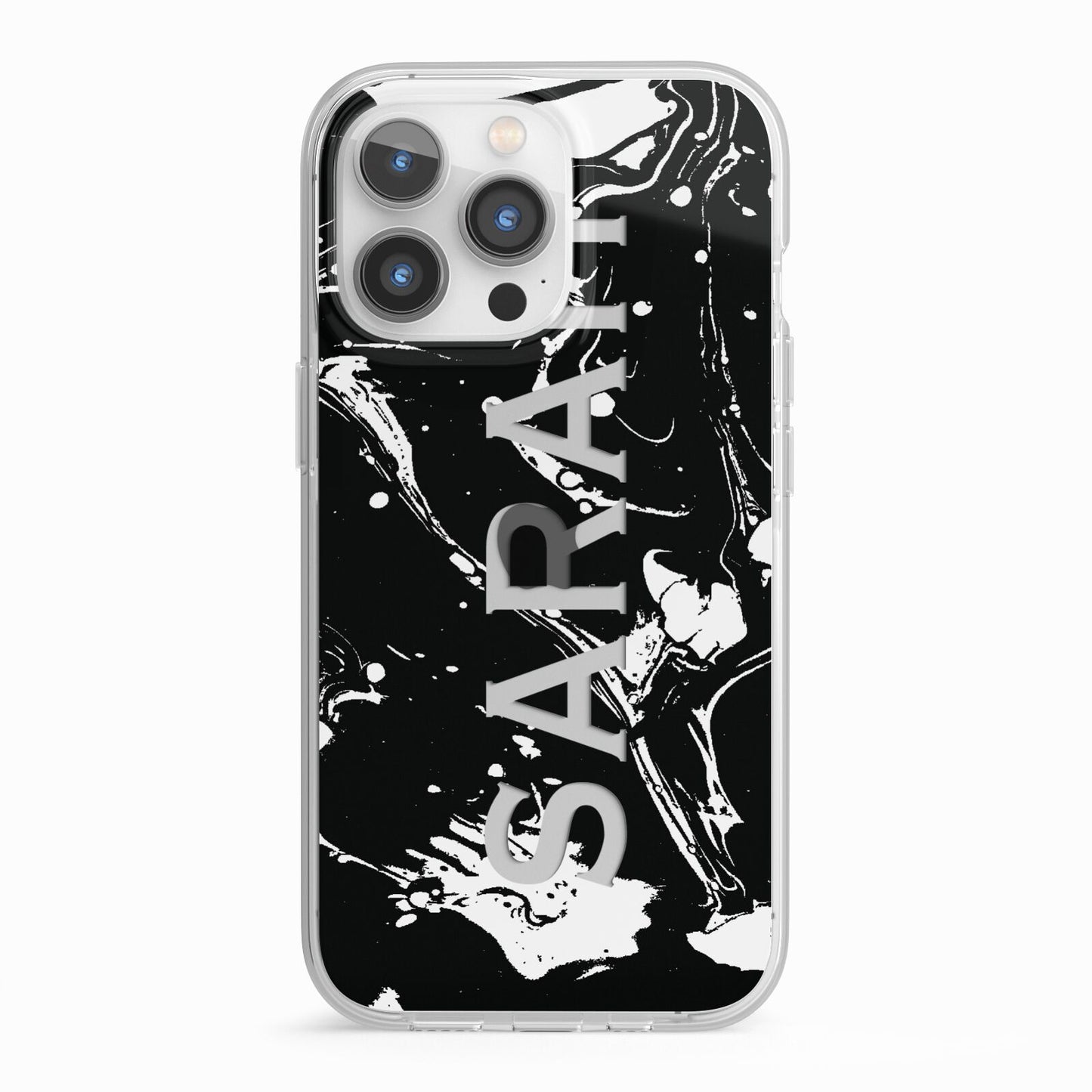 Personalised Clear Name Cutout Swirl Marble Custom iPhone 13 Pro TPU Impact Case with White Edges