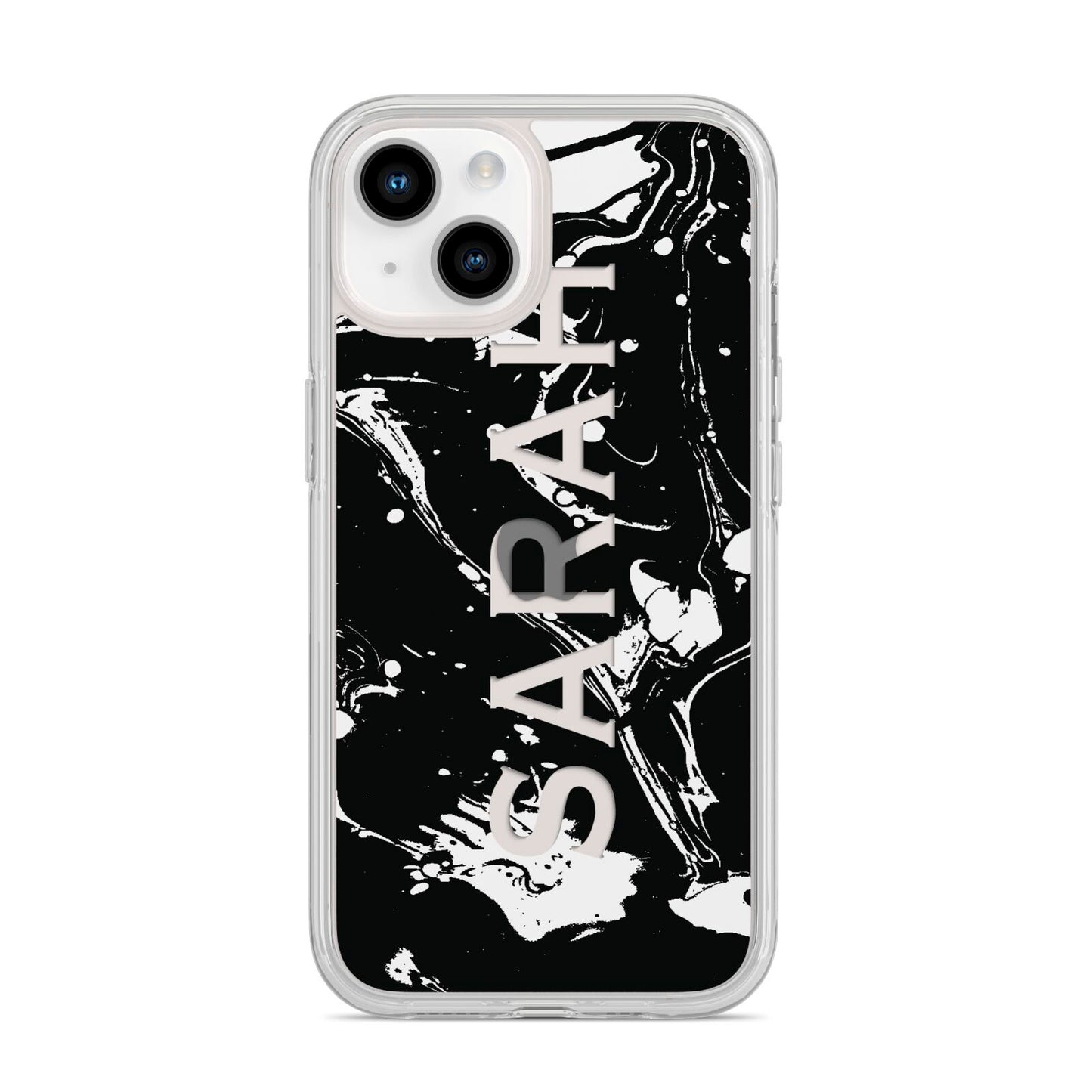 Personalised Clear Name Cutout Swirl Marble Custom iPhone 14 Clear Tough Case Starlight