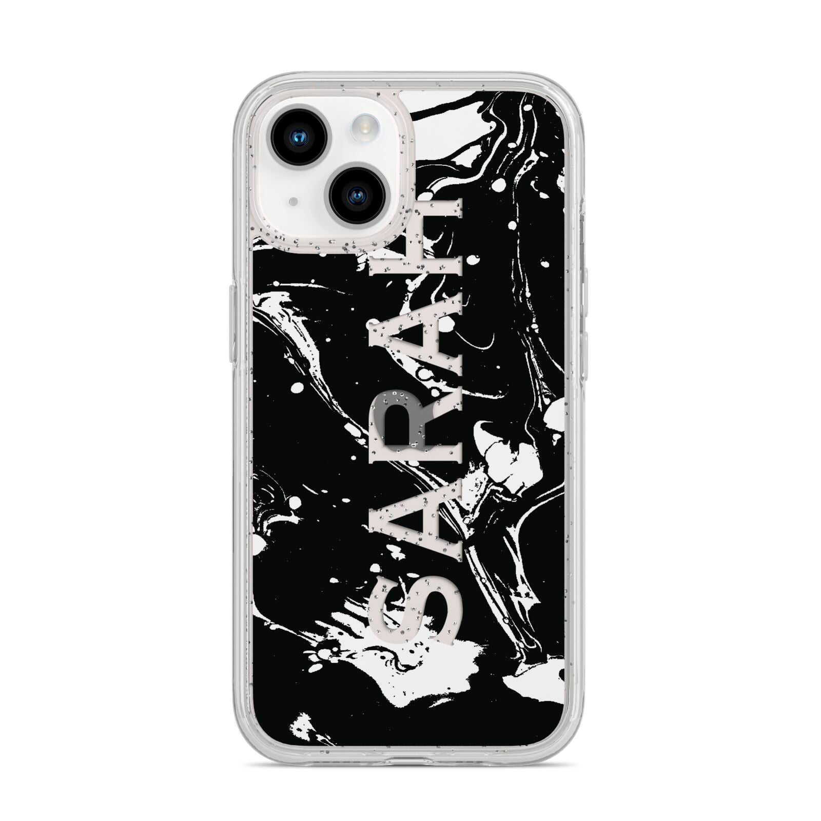 Personalised Clear Name Cutout Swirl Marble Custom iPhone 14 Glitter Tough Case Starlight