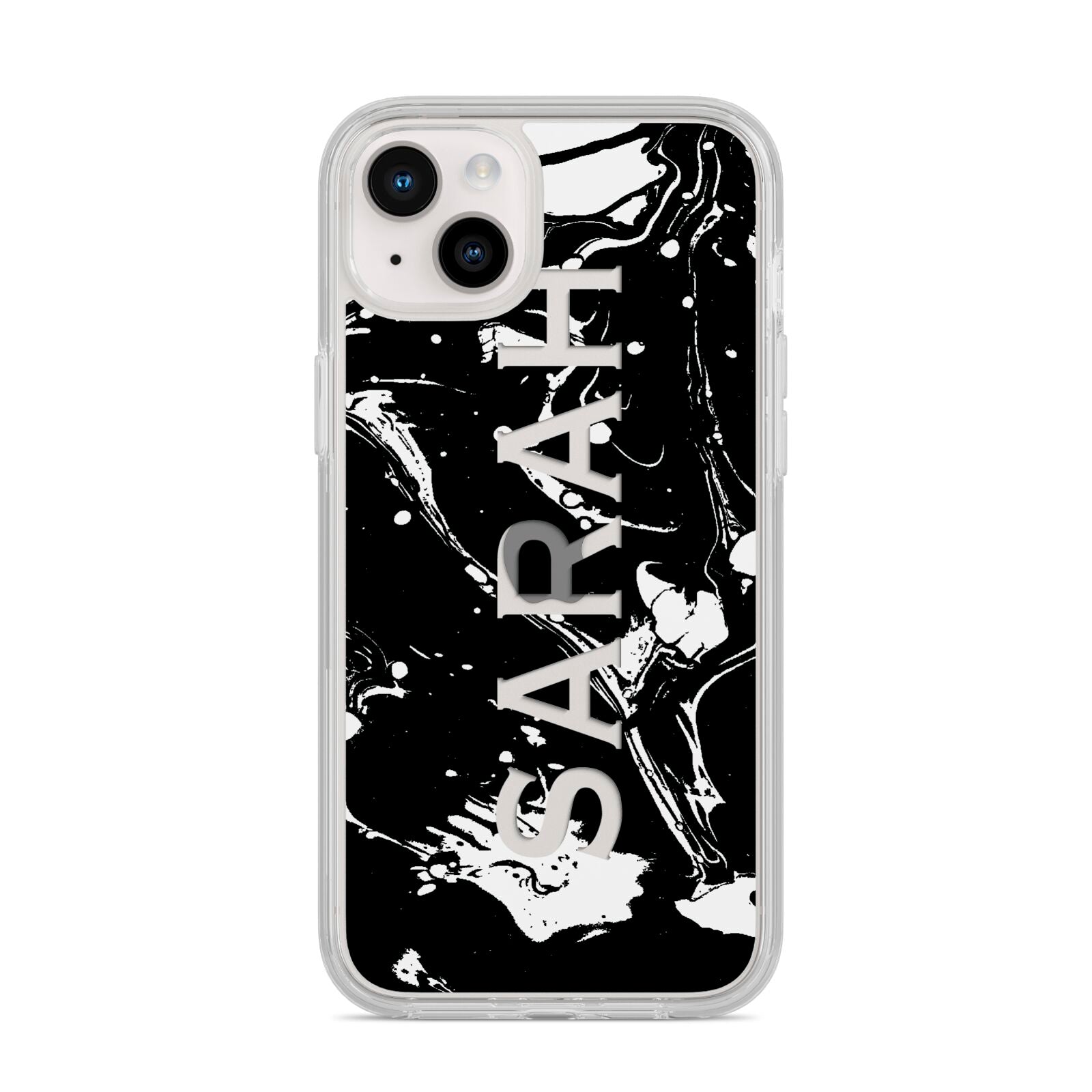 Personalised Clear Name Cutout Swirl Marble Custom iPhone 14 Plus Clear Tough Case Starlight