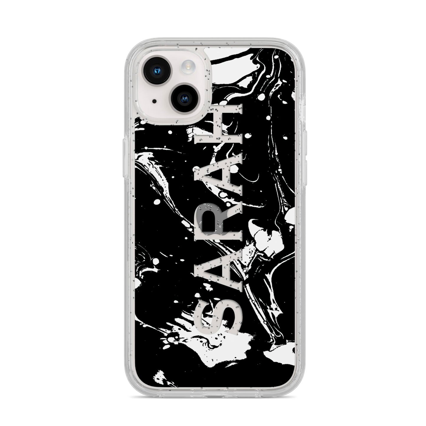 Personalised Clear Name Cutout Swirl Marble Custom iPhone 14 Plus Glitter Tough Case Starlight