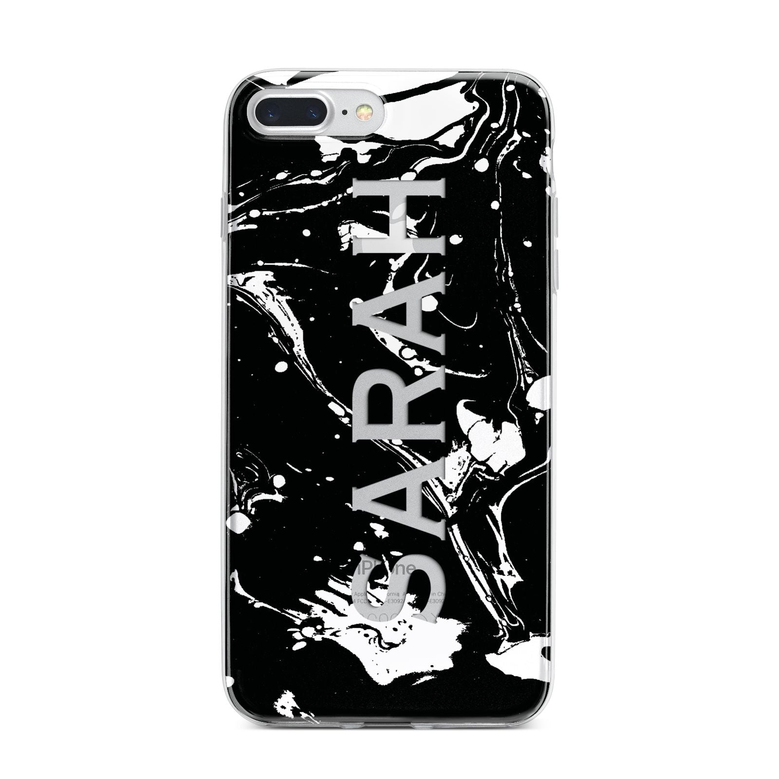 Personalised Clear Name Cutout Swirl Marble Custom iPhone 7 Plus Bumper Case on Silver iPhone