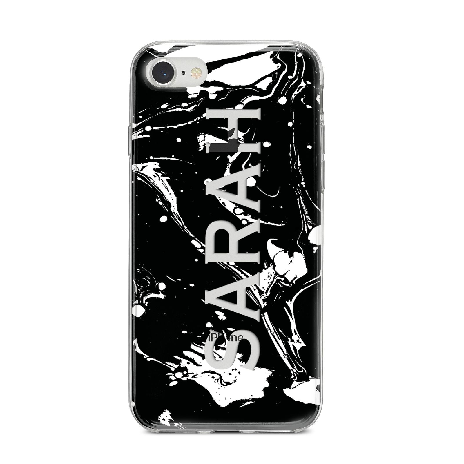 Personalised Clear Name Cutout Swirl Marble Custom iPhone 8 Bumper Case on Silver iPhone