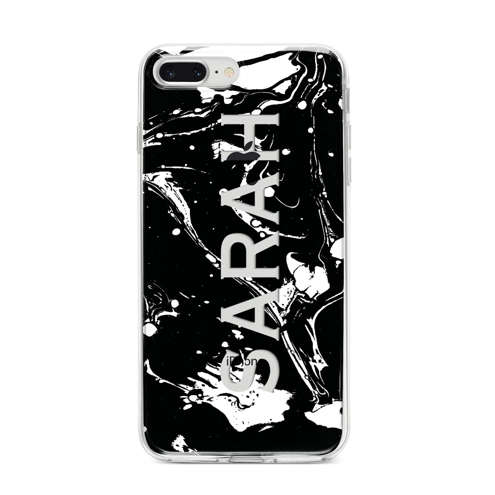 Personalised Clear Name Cutout Swirl Marble Custom iPhone 8 Plus Bumper Case on Silver iPhone