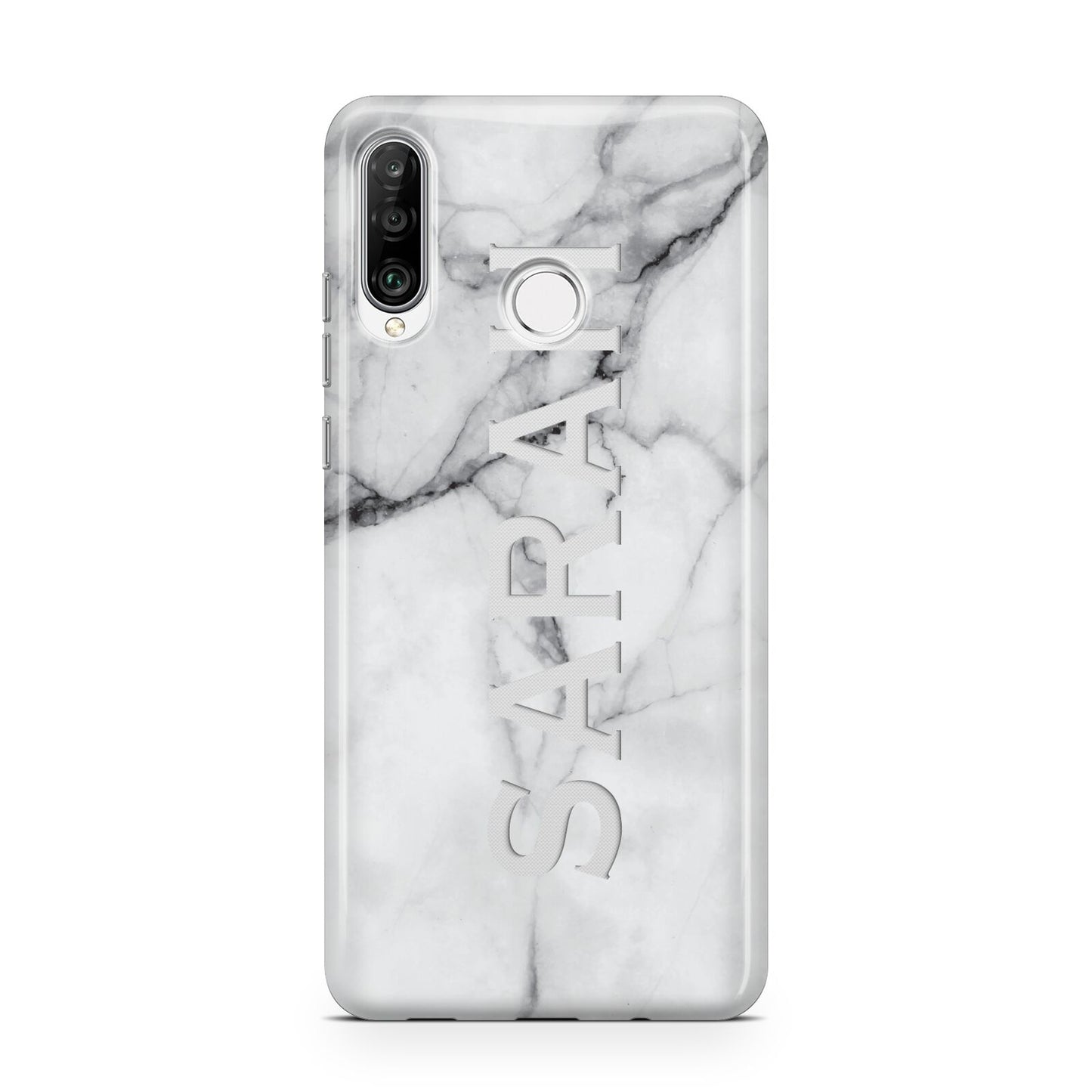 Personalised Clear Name See Through Grey Marble Huawei P30 Lite Phone Case