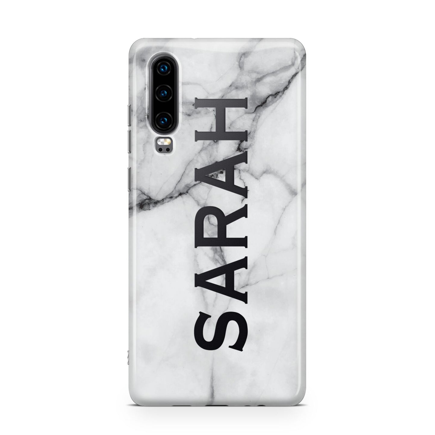 Personalised Clear Name See Through Grey Marble Huawei P30 Phone Case