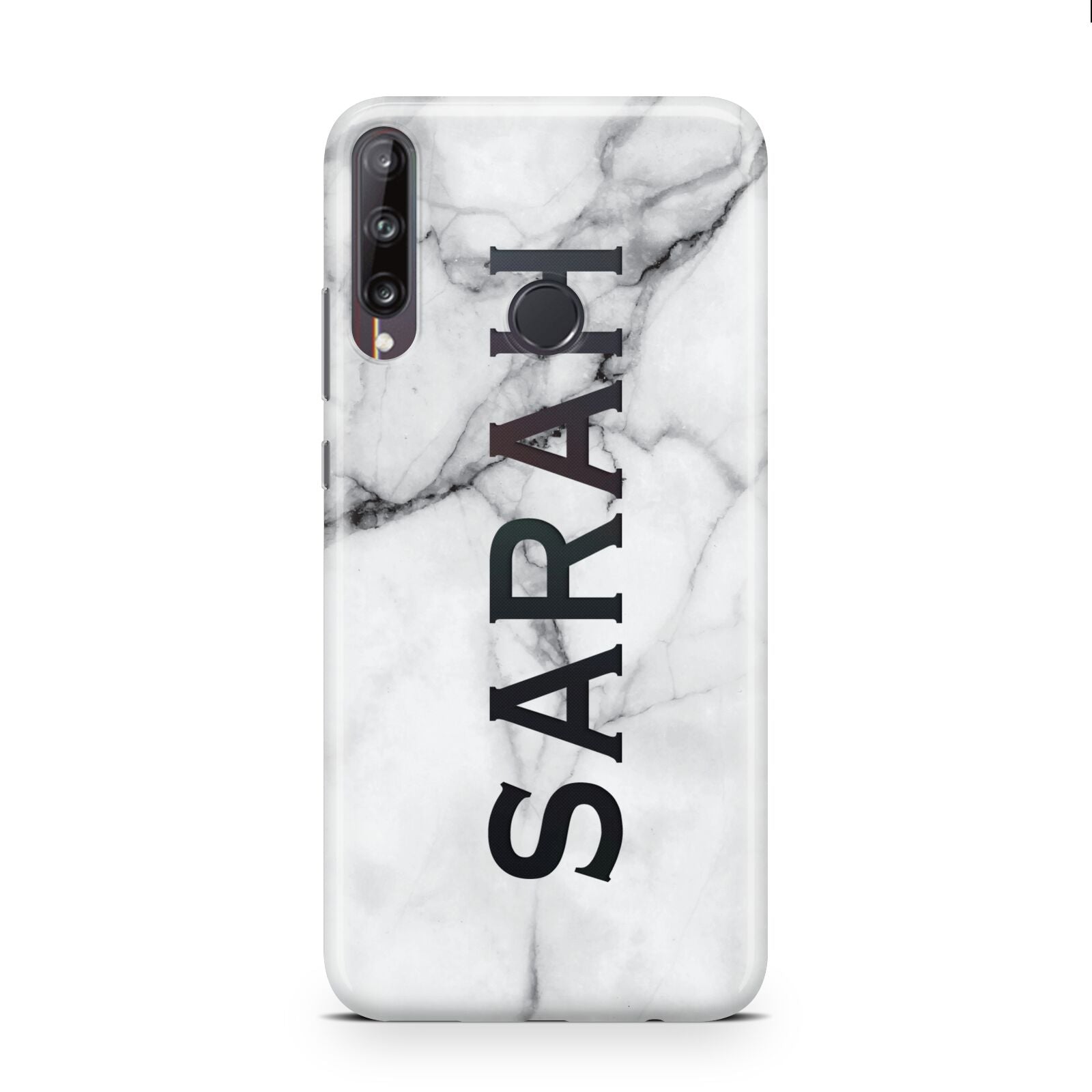 Personalised Clear Name See Through Grey Marble Huawei P40 Lite E Phone Case