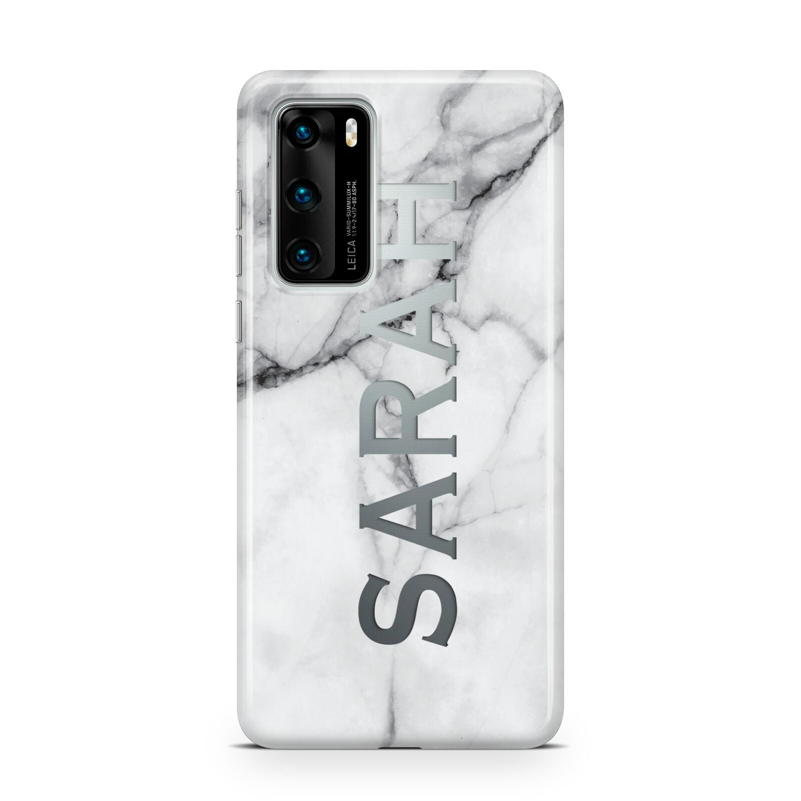 Personalised Clear Name See Through Grey Marble Huawei P40 Phone Case