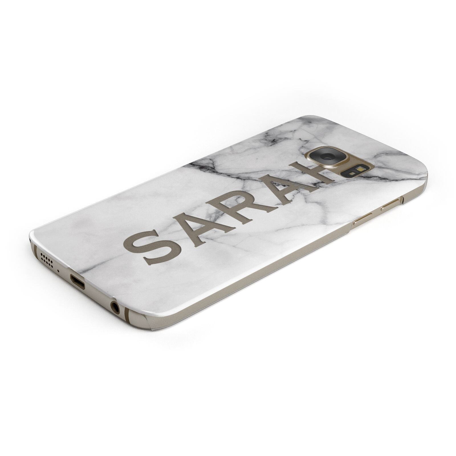 Personalised Clear Name See Through Grey Marble Protective Samsung Galaxy Case Angled Image