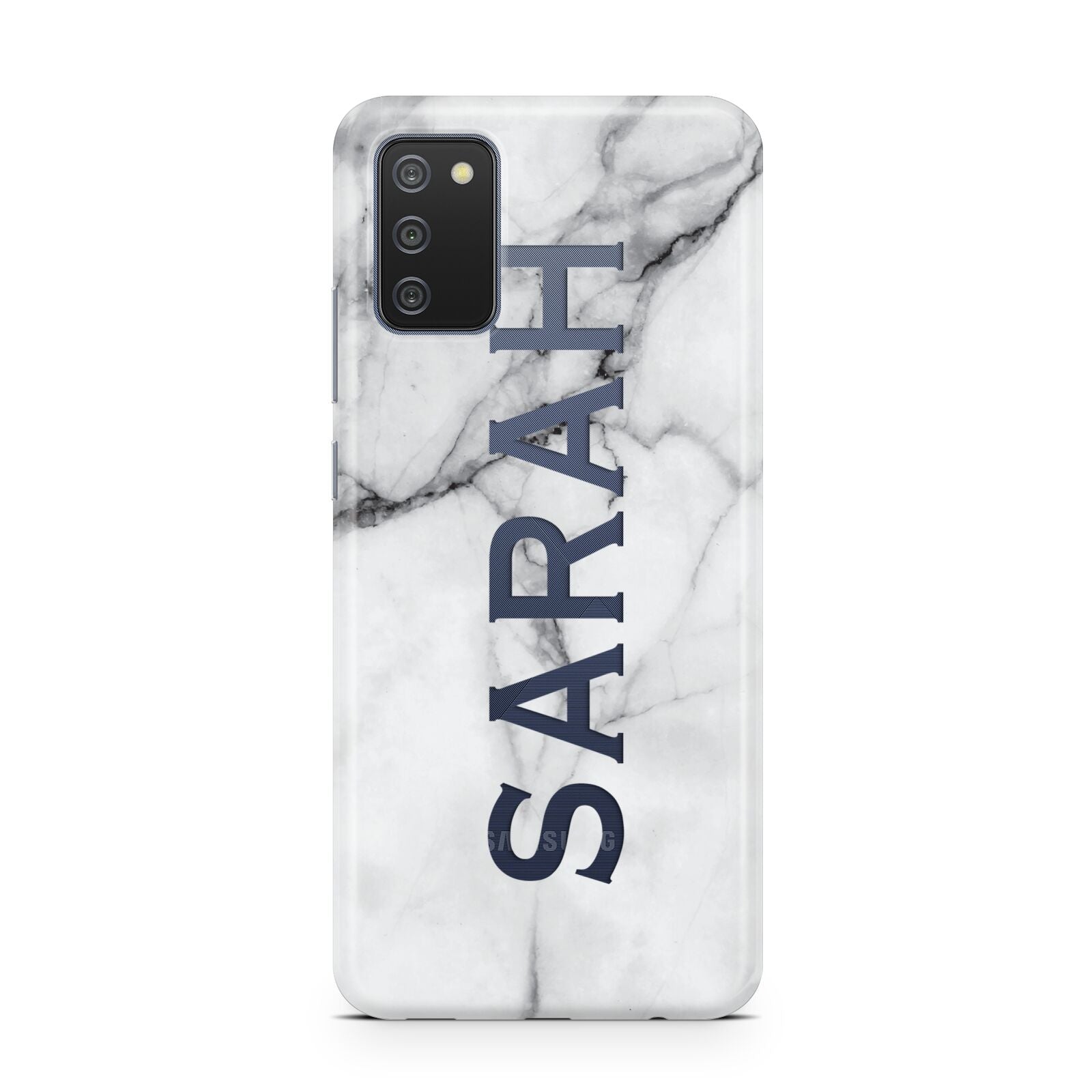 Personalised Clear Name See Through Grey Marble Samsung A02s Case