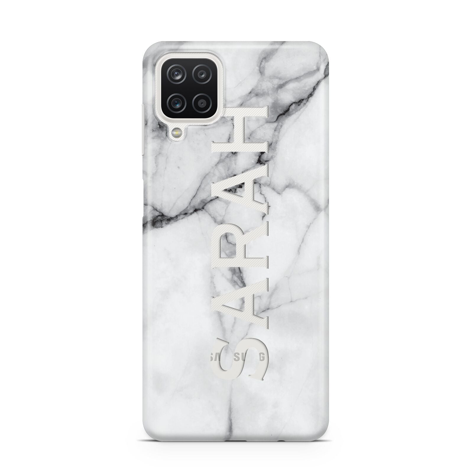 Personalised Clear Name See Through Grey Marble Samsung A12 Case