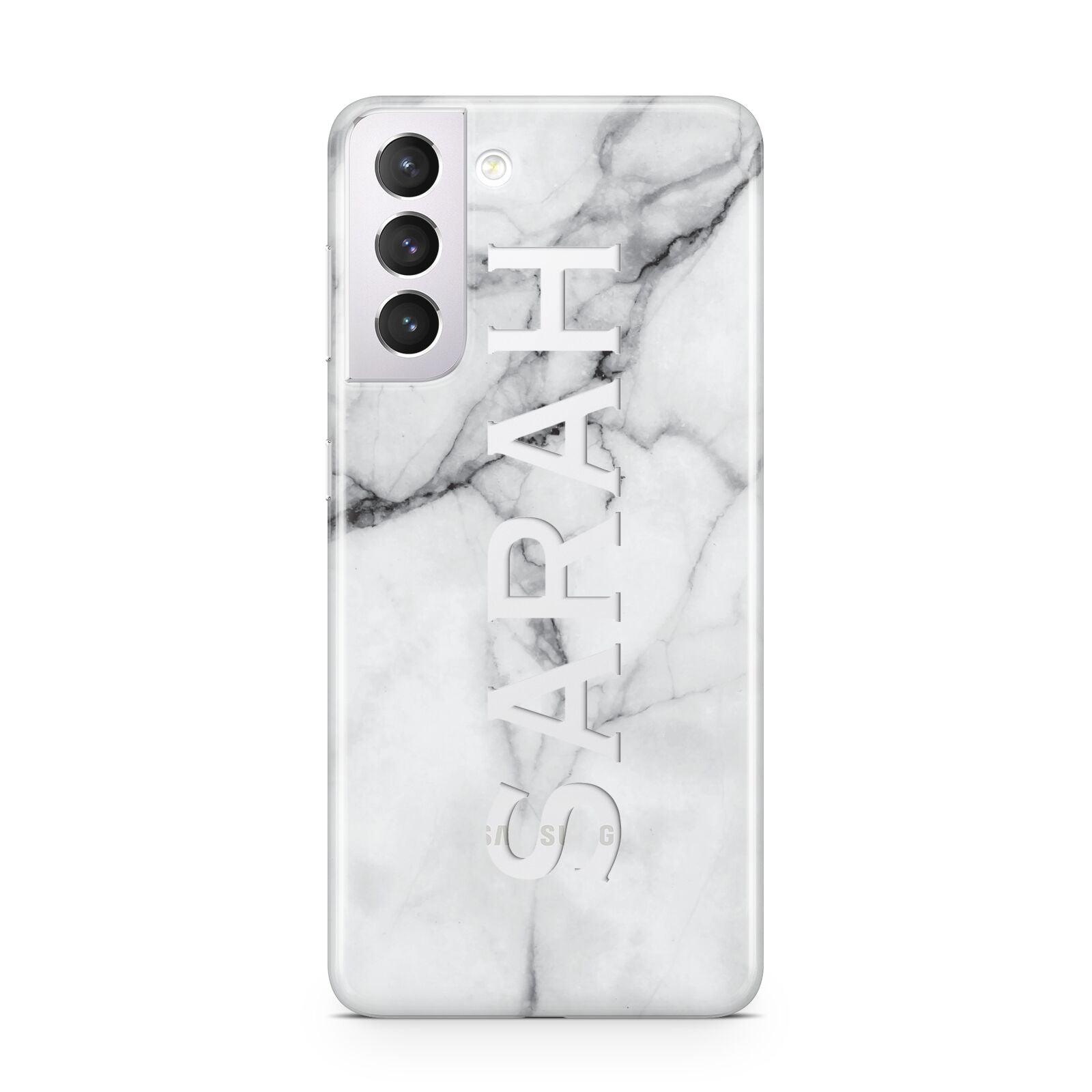 Personalised Clear Name See Through Grey Marble Samsung S21 Case