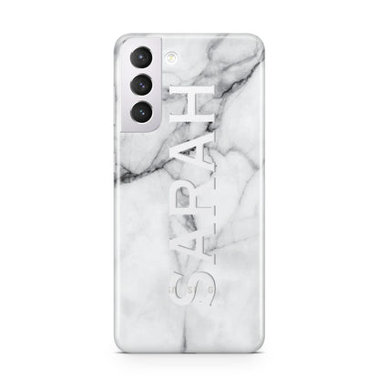 Personalised Clear Name See Through Grey Marble Samsung S21 Case