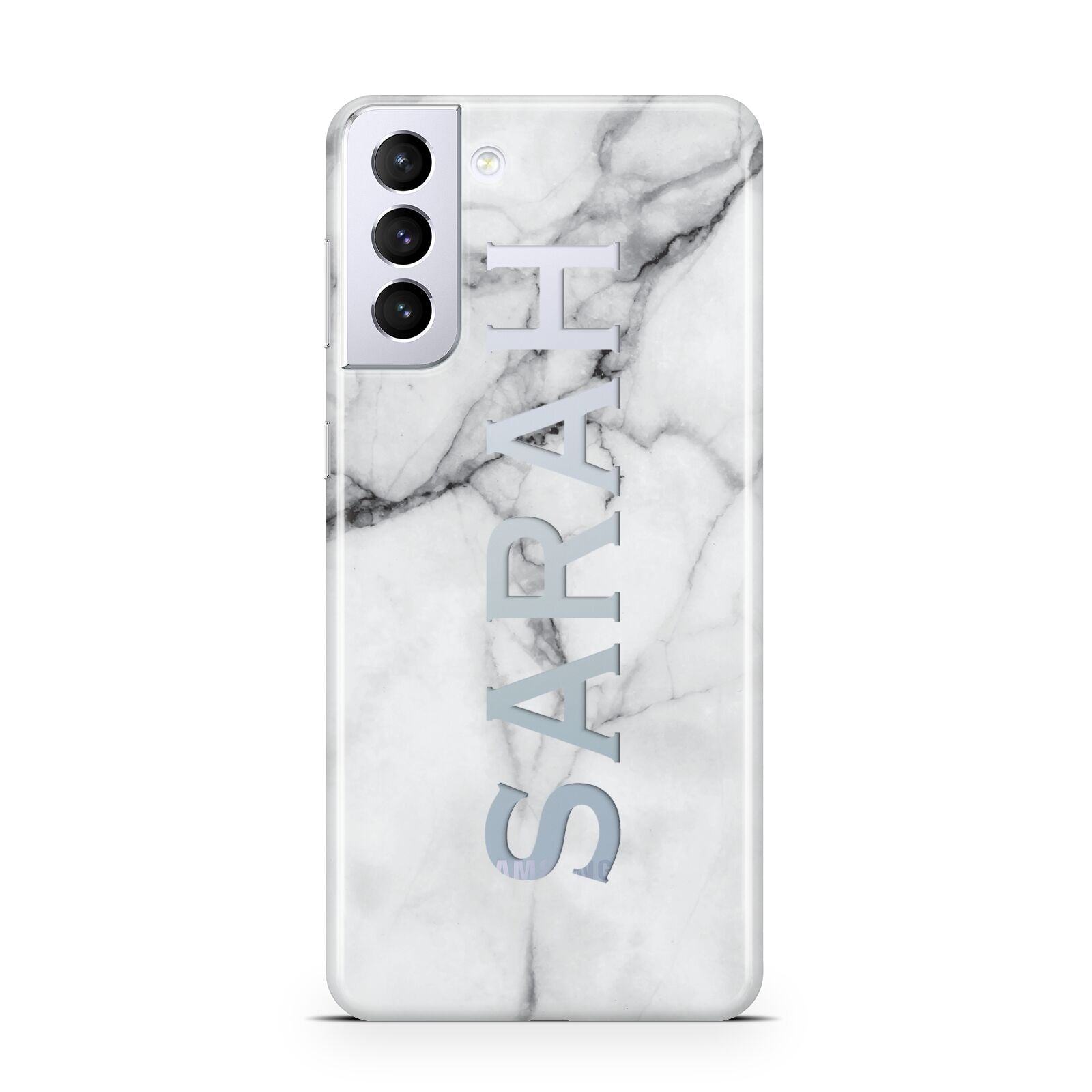 Personalised Clear Name See Through Grey Marble Samsung S21 Plus Case