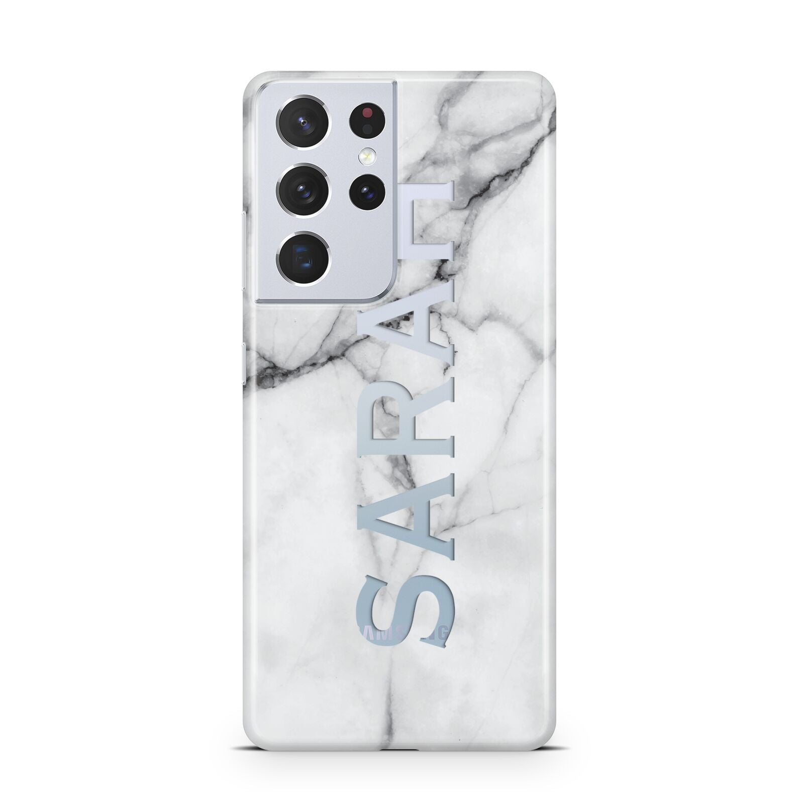 Personalised Clear Name See Through Grey Marble Samsung S21 Ultra Case