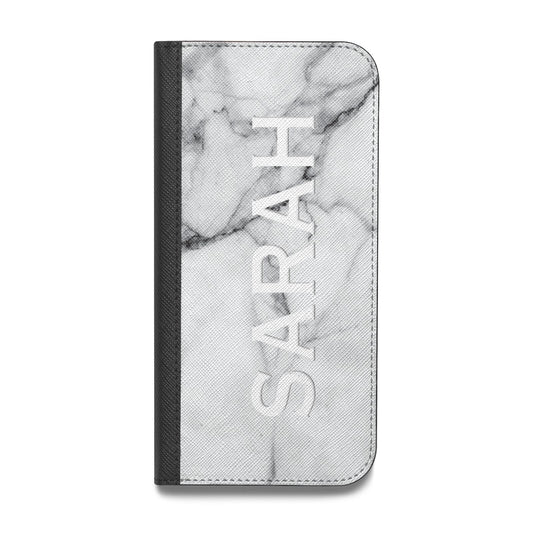 Personalised Clear Name See Through Grey Marble Vegan Leather Flip iPhone Case