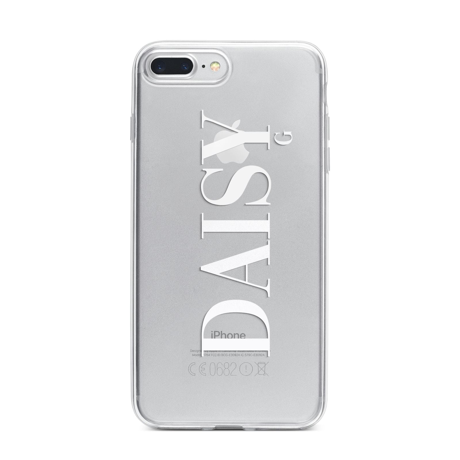 Personalised Clear Name iPhone 7 Plus Bumper Case on Silver iPhone