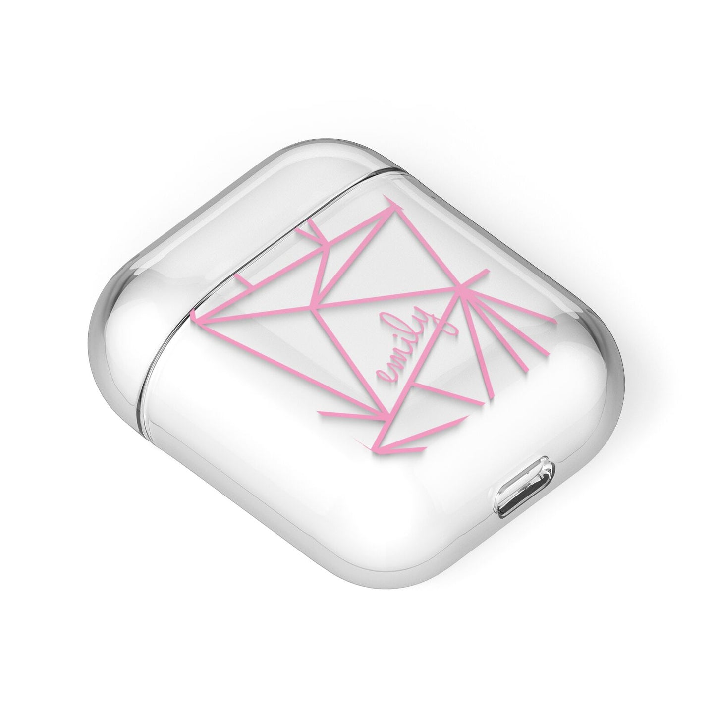 Personalised Clear Outlines Name Pink AirPods Case Laid Flat