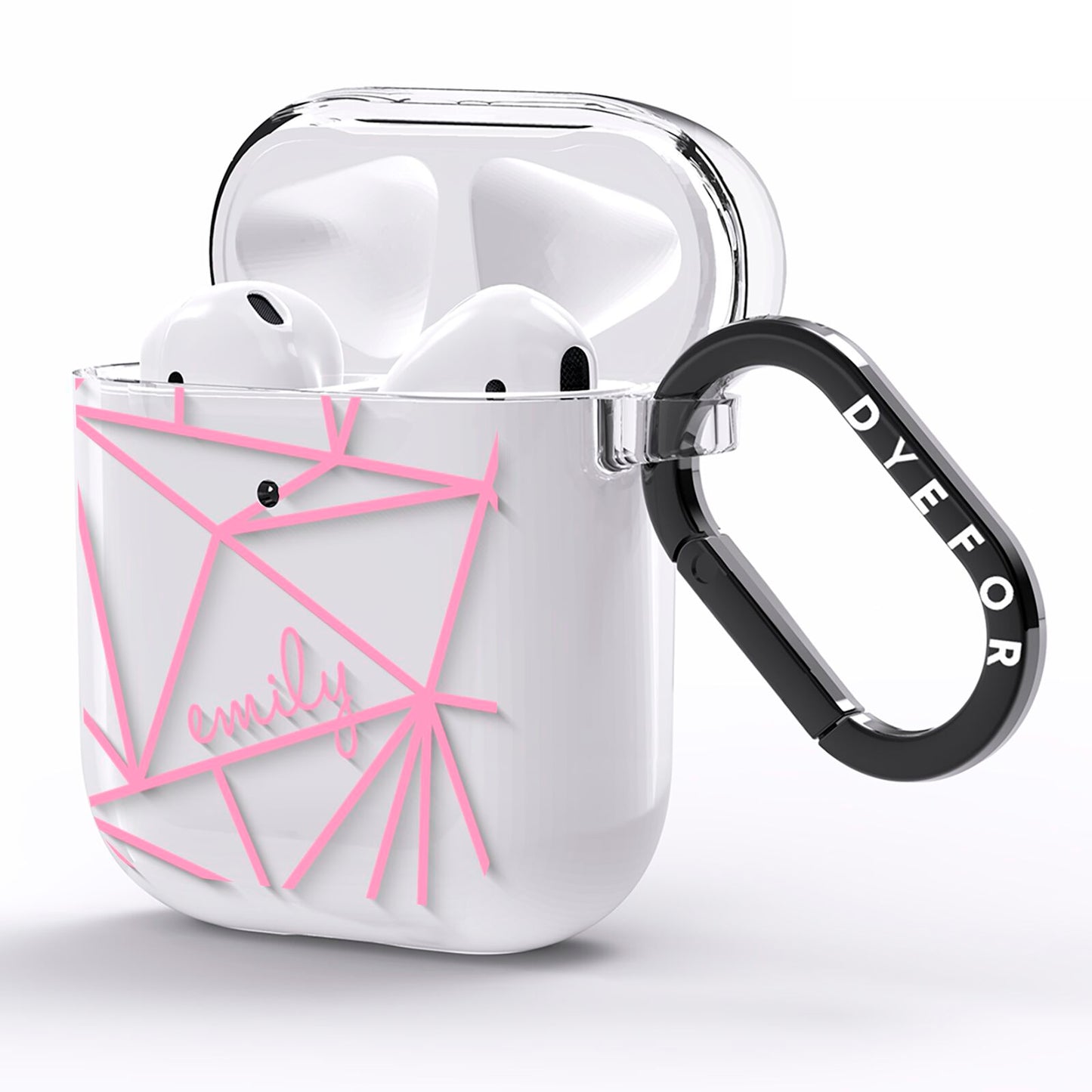 Personalised Clear Outlines Name Pink AirPods Clear Case Side Image