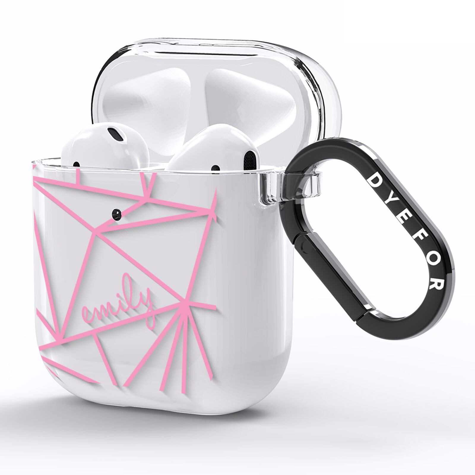 Personalised Clear Outlines Name Pink AirPods Clear Case Side Image