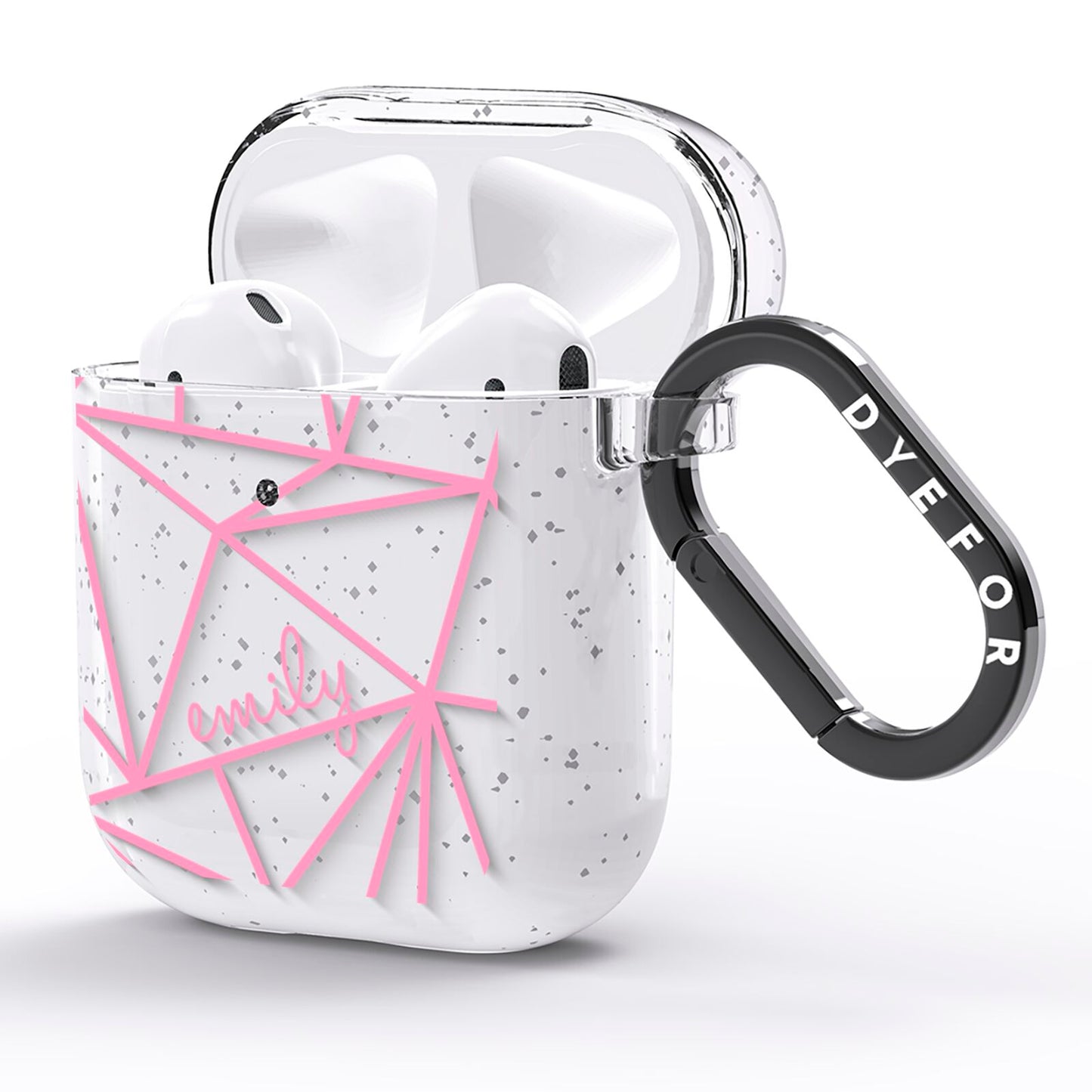 Personalised Clear Outlines Name Pink AirPods Glitter Case Side Image