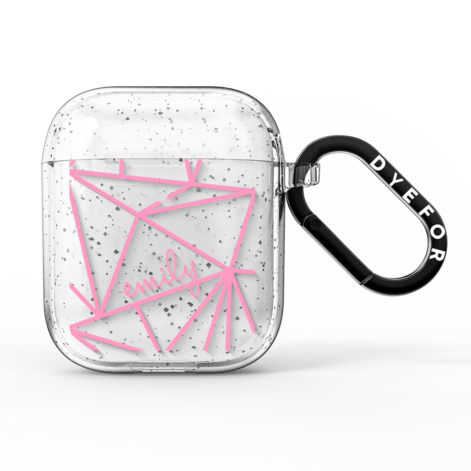 Personalised Clear Outlines Name Pink AirPods Glitter Case