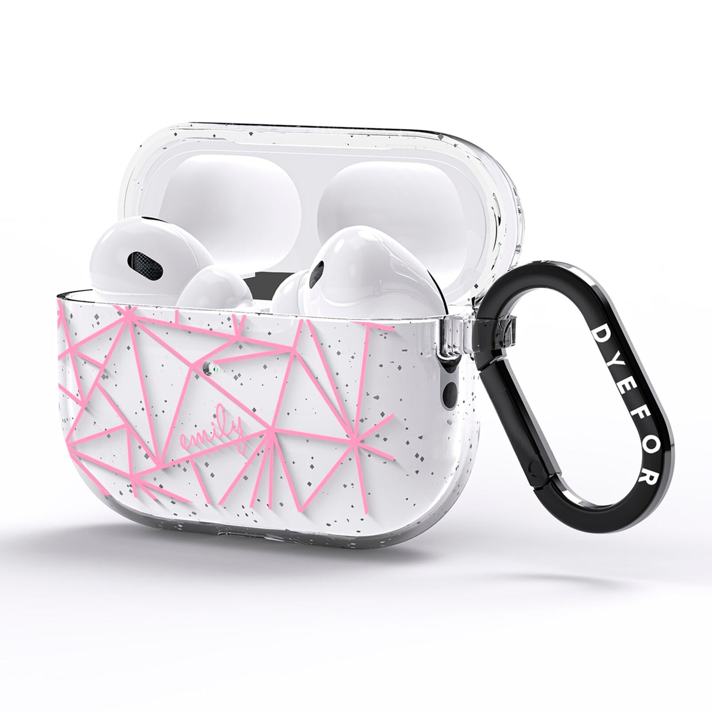 Personalised Clear Outlines Name Pink AirPods Pro Glitter Case Side Image