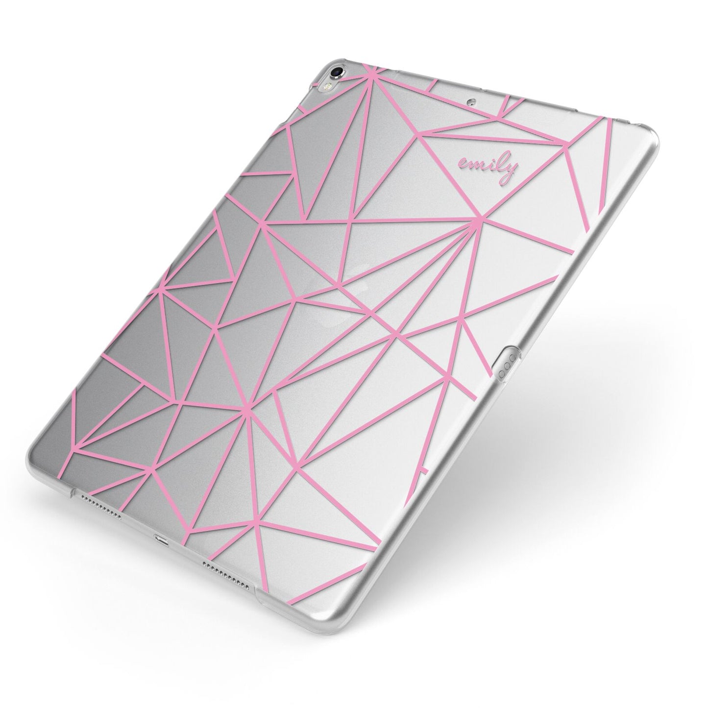 Personalised Clear Outlines Name Pink Apple iPad Case on Silver iPad Side View