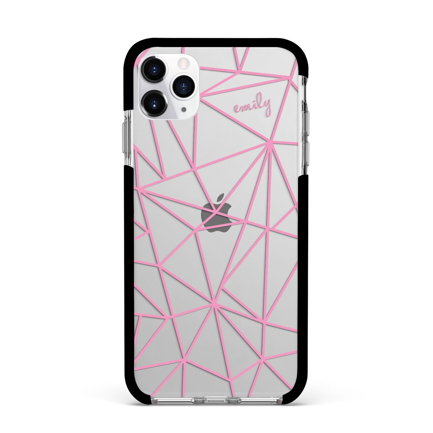 Personalised Clear Outlines Name Pink Apple iPhone 11 Pro Max in Silver with Black Impact Case