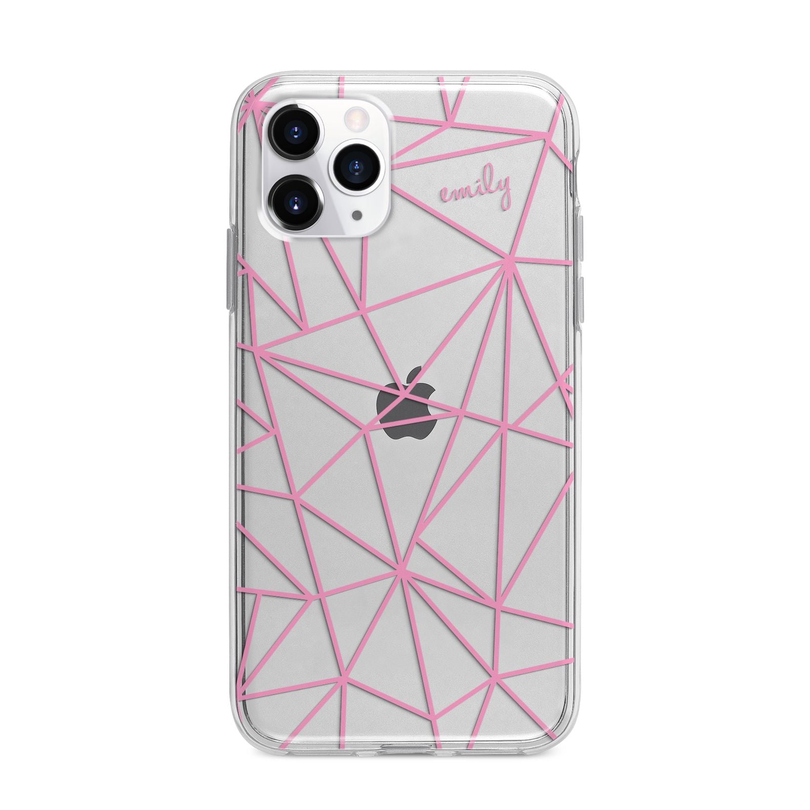 Personalised Clear Outlines Name Pink Apple iPhone 11 Pro Max in Silver with Bumper Case