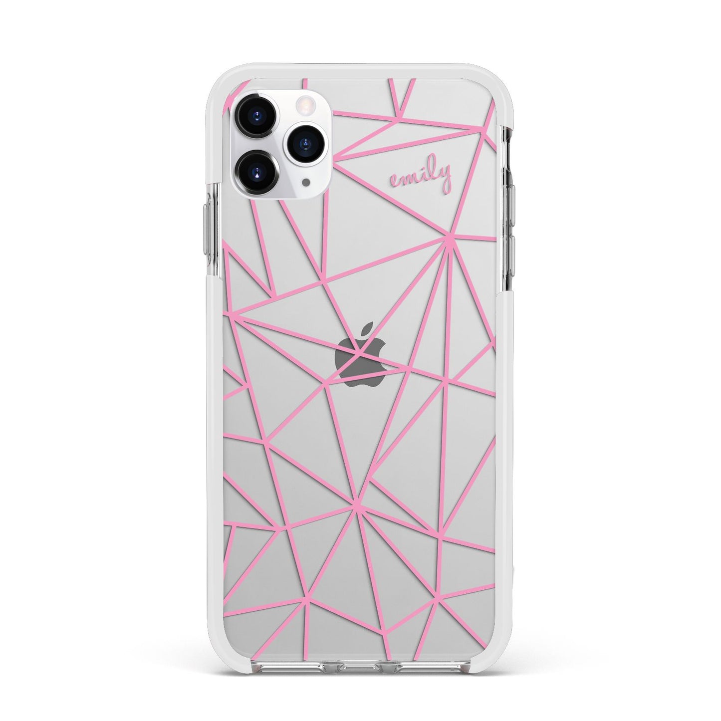 Personalised Clear Outlines Name Pink Apple iPhone 11 Pro Max in Silver with White Impact Case