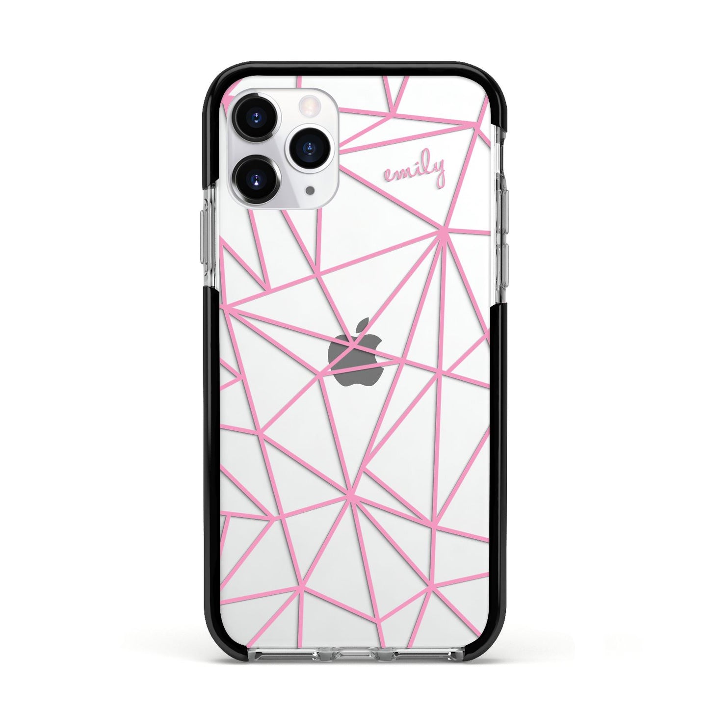 Personalised Clear Outlines Name Pink Apple iPhone 11 Pro in Silver with Black Impact Case