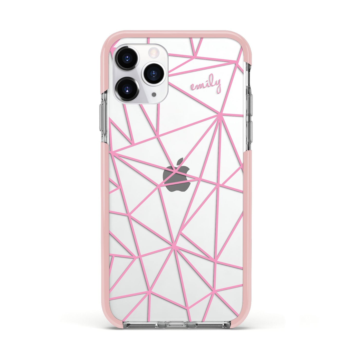 Personalised Clear Outlines Name Pink Apple iPhone 11 Pro in Silver with Pink Impact Case