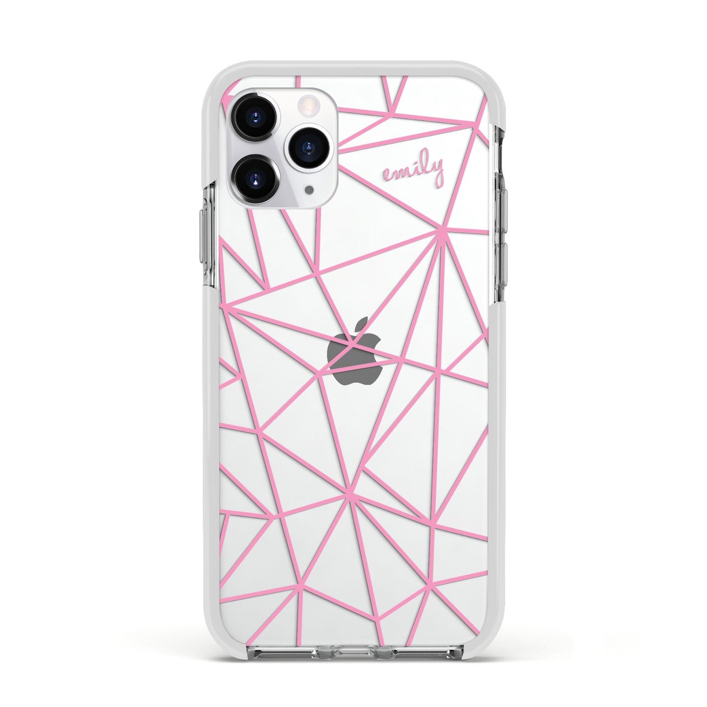 Personalised Clear Outlines Name Pink Apple iPhone 11 Pro in Silver with White Impact Case