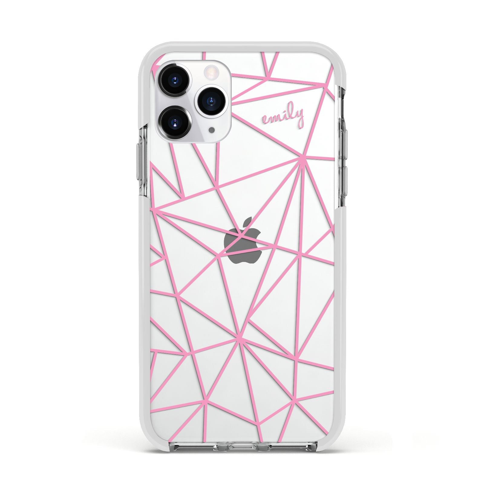 Personalised Clear Outlines Name Pink Apple iPhone 11 Pro in Silver with White Impact Case