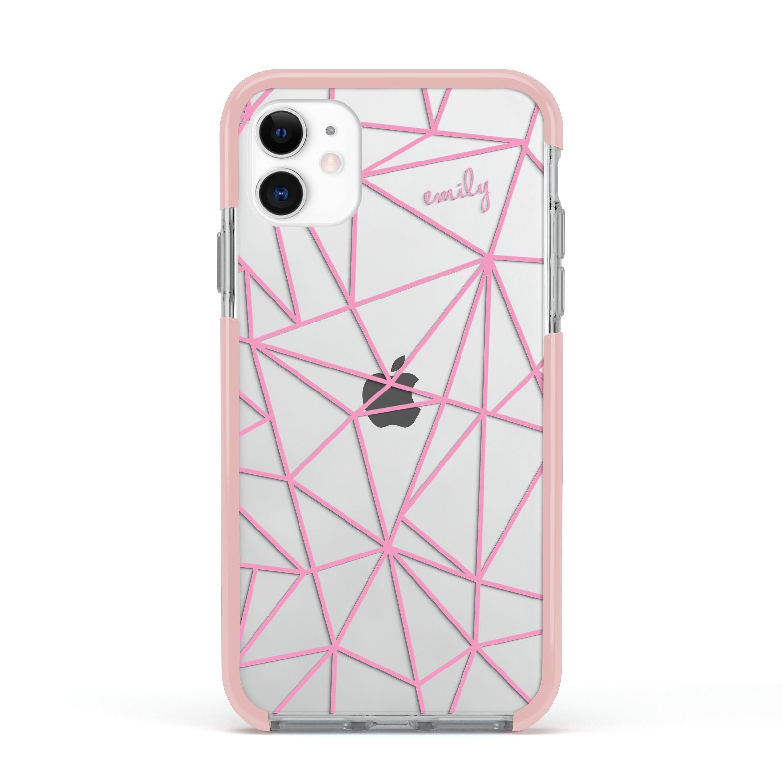 Personalised Clear Outlines Name Pink Apple iPhone 11 in White with Pink Impact Case